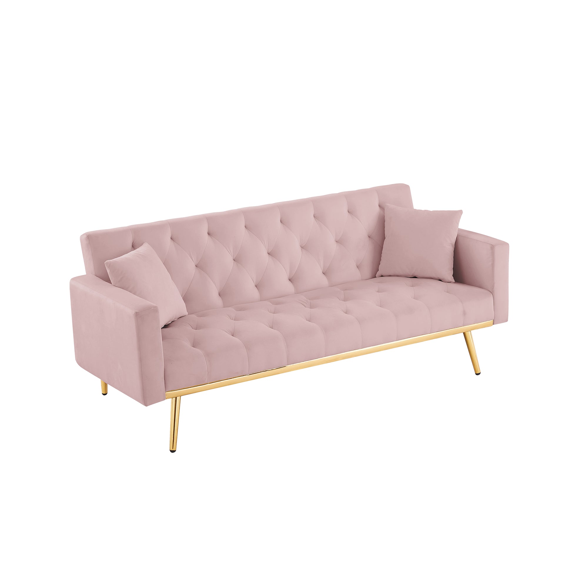 Pink Convertible Folding Futon Sofa Bedsleeper Sofa Couch For Compact Living Space. Pink Velvet
