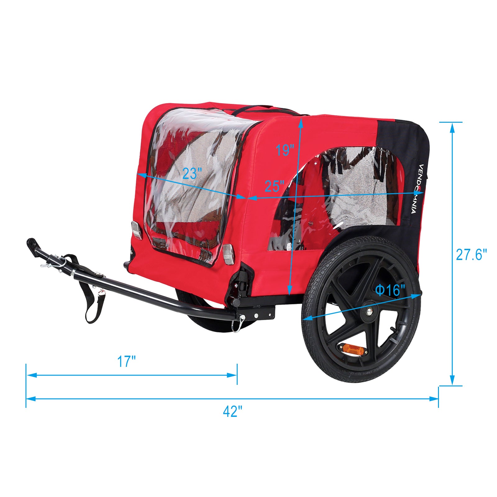 Bicycle Trailer For Pets Outdoor Foldable Red Color Dog Trailer With Reflectors And Safty Flag Red Oxford Fabric Steel