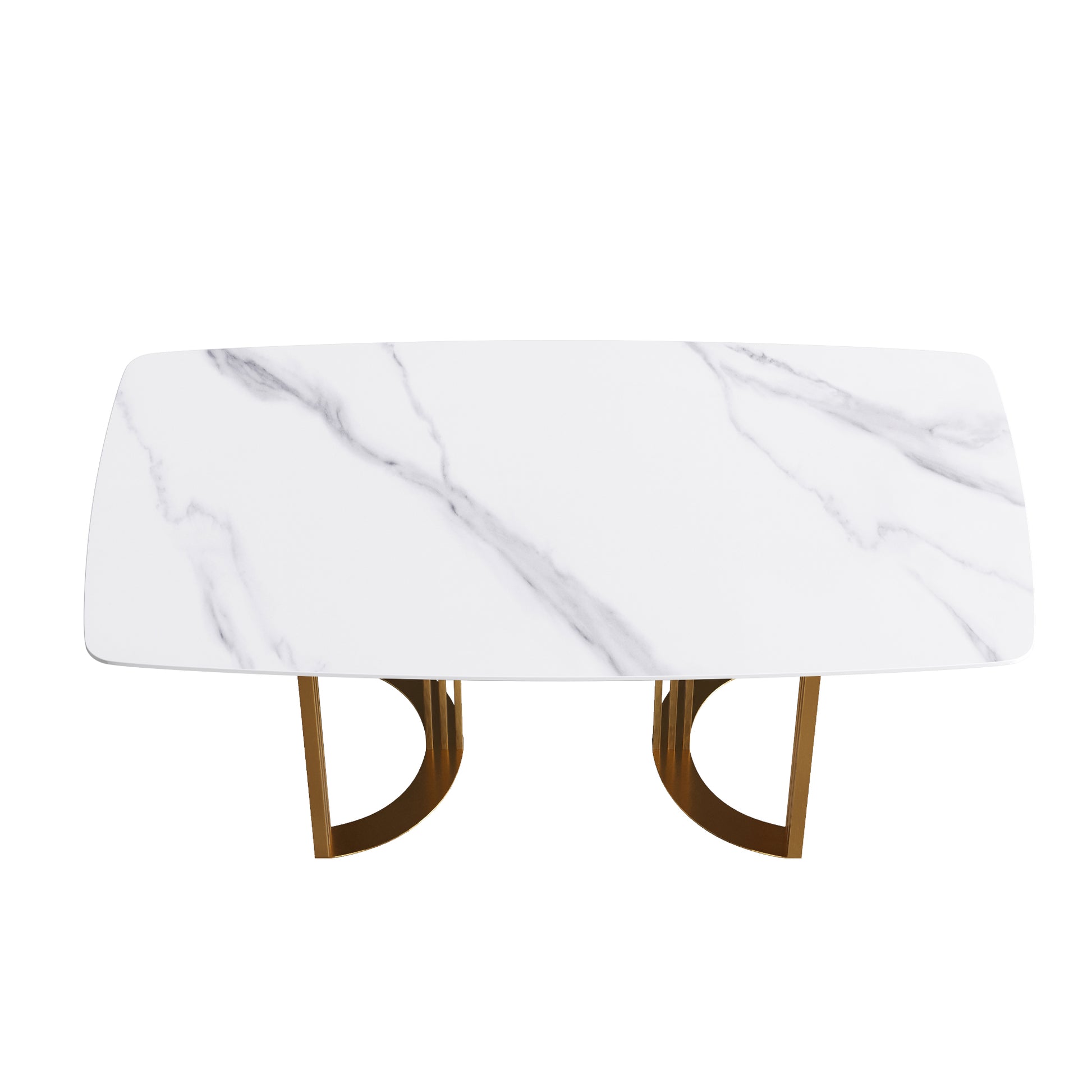 70.87"Modern Artificial Stone White Curved Golden Metal Leg Dining Table Can Accommodate 6 8 People White Metal Sintered Stone