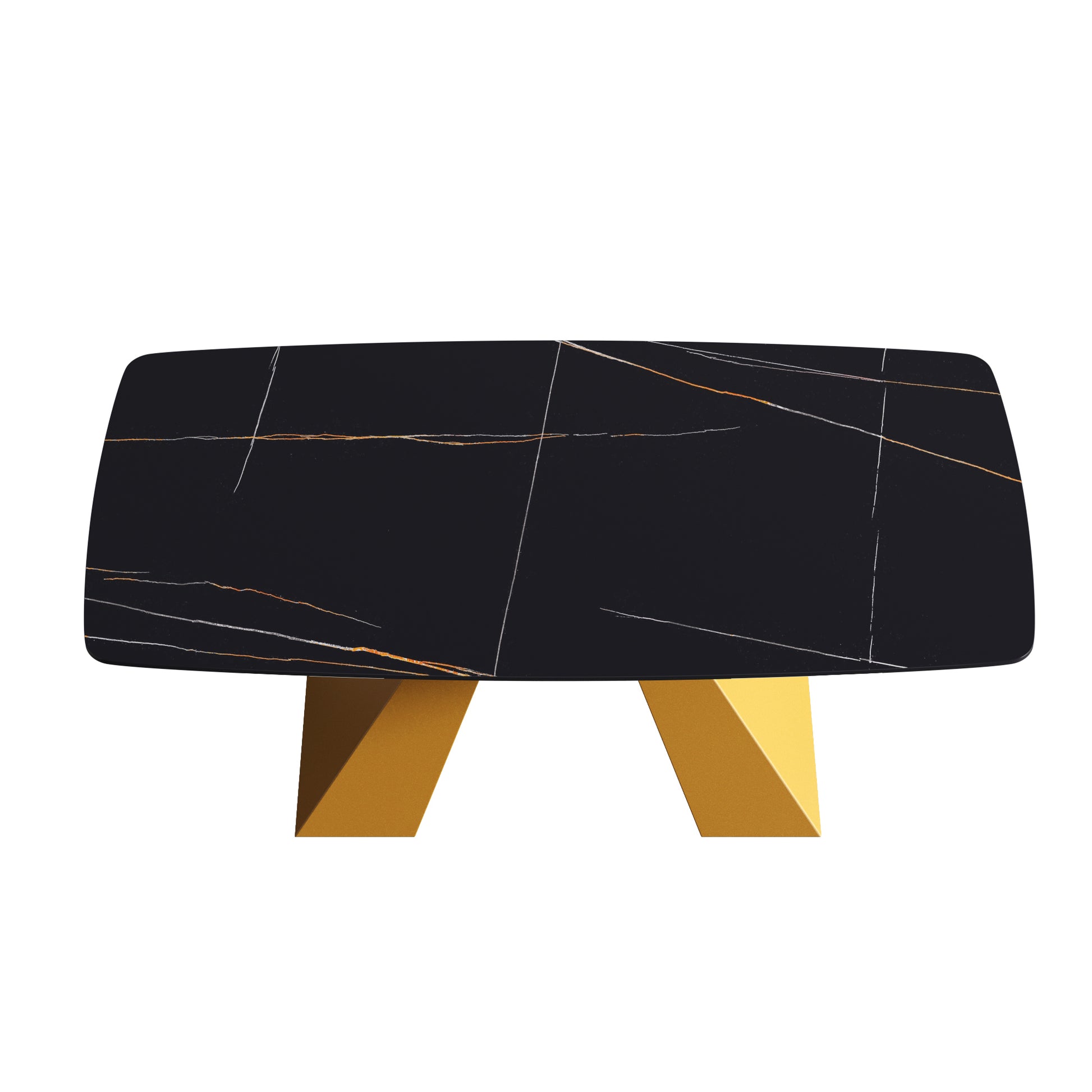 70.87"Modern Artificial Stone Black Curved Golden Metal Leg Dining Table Can Accommodate 6 8 People Black Metal Sintered Stone