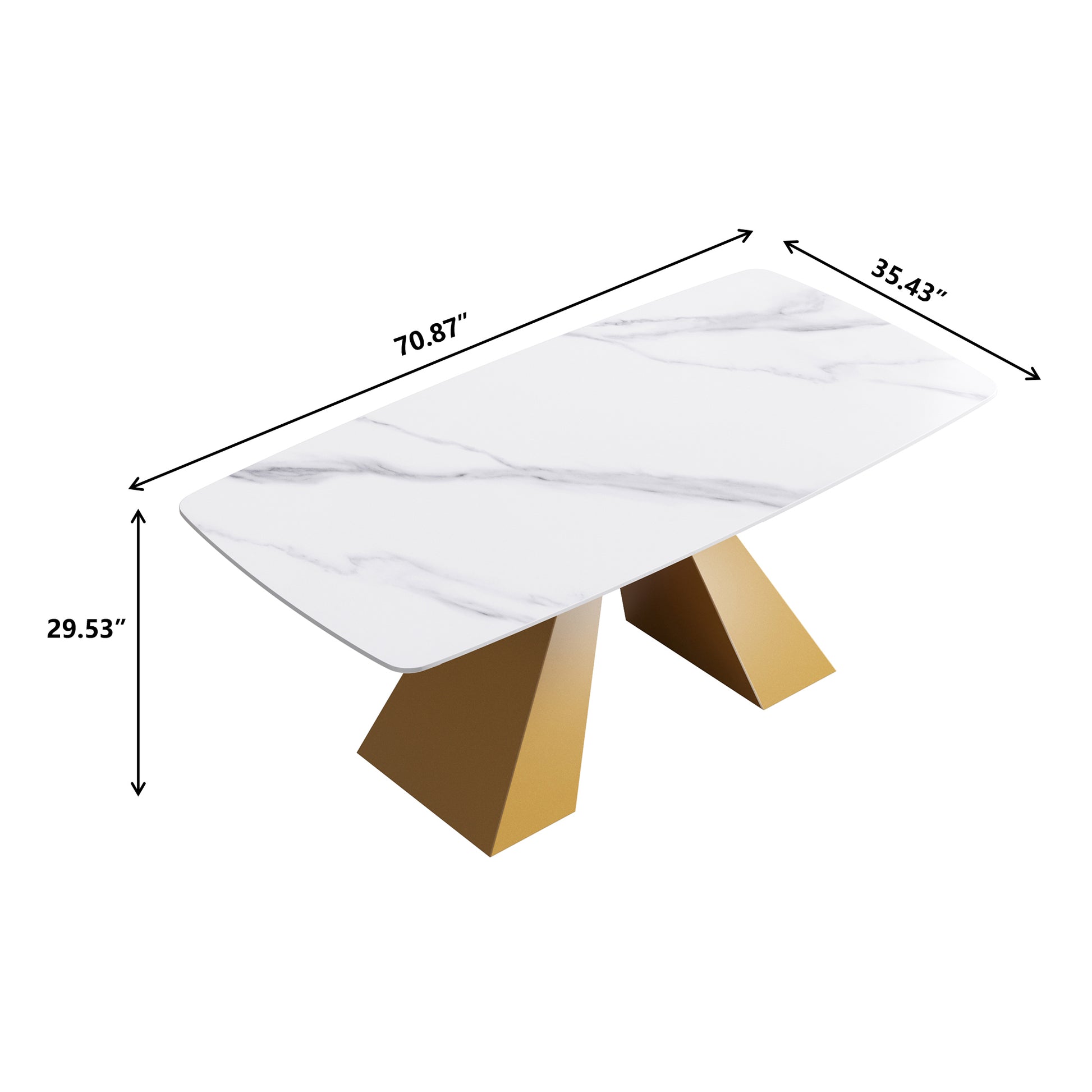 70.87"Modern Artificial Stone White Curved Golden Metal Leg Dining Table Can Accommodate 6 8 People White Metal Sintered Stone