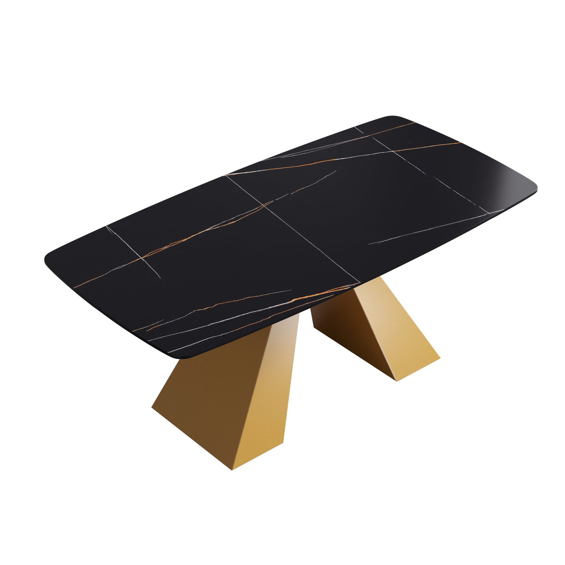 70.87"Modern Artificial Stone Black Curved Golden Metal Leg Dining Table Can Accommodate 6 8 People Black Metal Sintered Stone