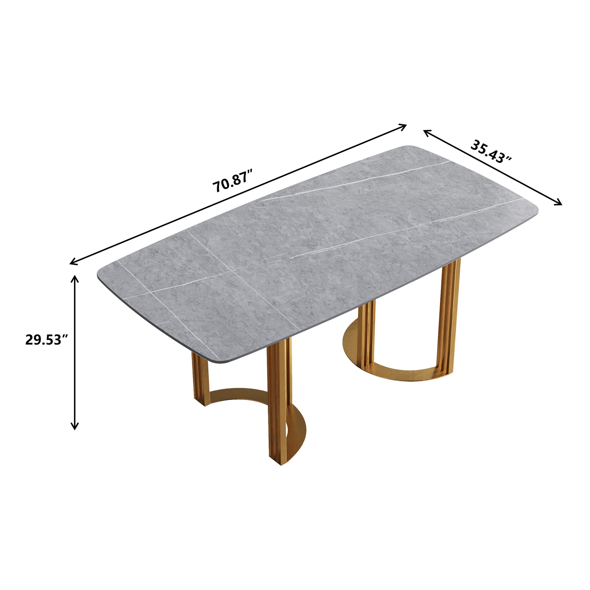 70.87"Modern Artificial Stone Gray Curved Golden Metal Leg Dining Table Can Accommodate 6 8 People Gray Metal Sintered Stone