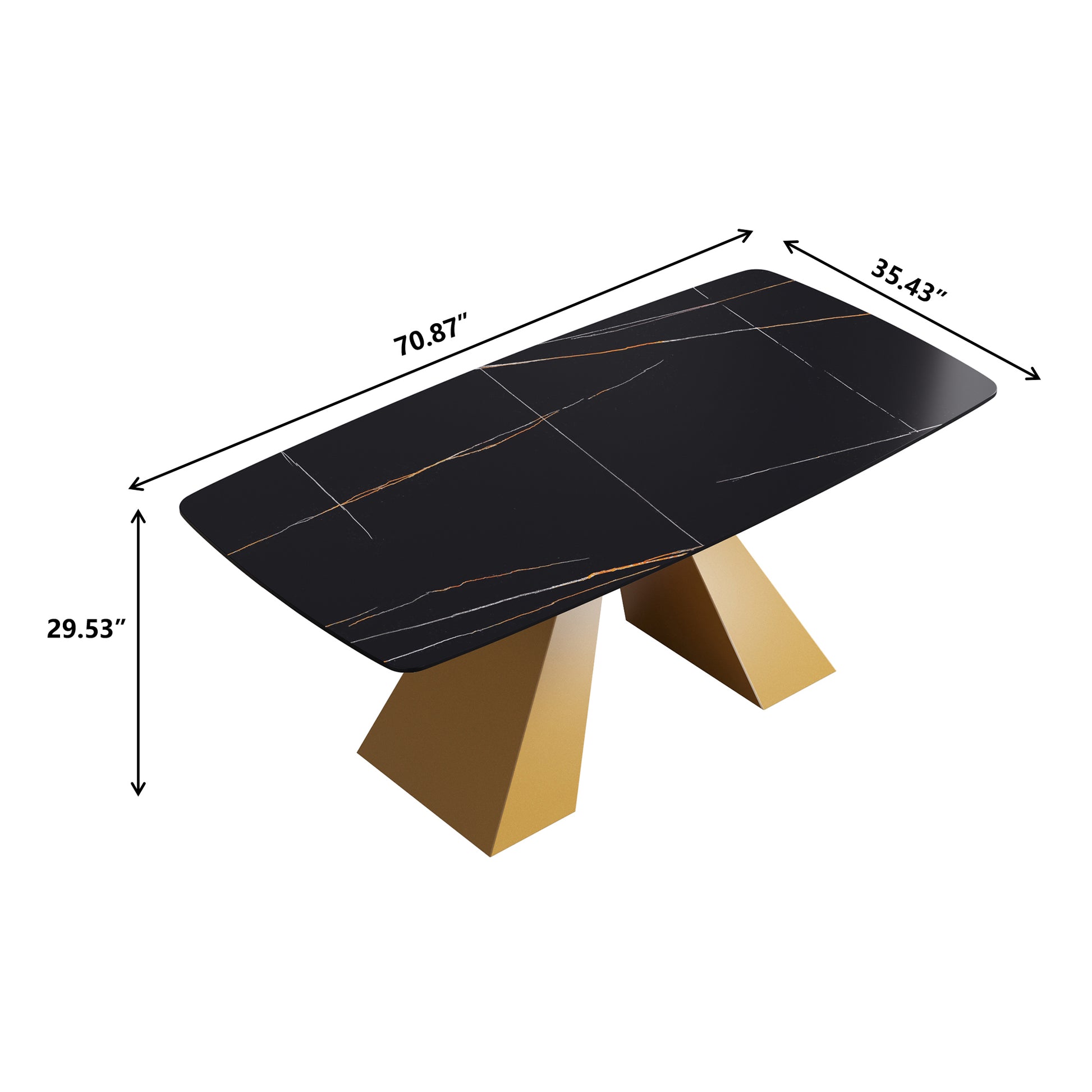 70.87"Modern Artificial Stone Black Curved Golden Metal Leg Dining Table Can Accommodate 6 8 People Black Metal Sintered Stone