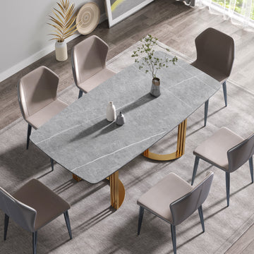 70.87"Modern Artificial Stone Gray Curved Golden Metal Leg Dining Table Can Accommodate 6 8 People Gray Metal Sintered Stone