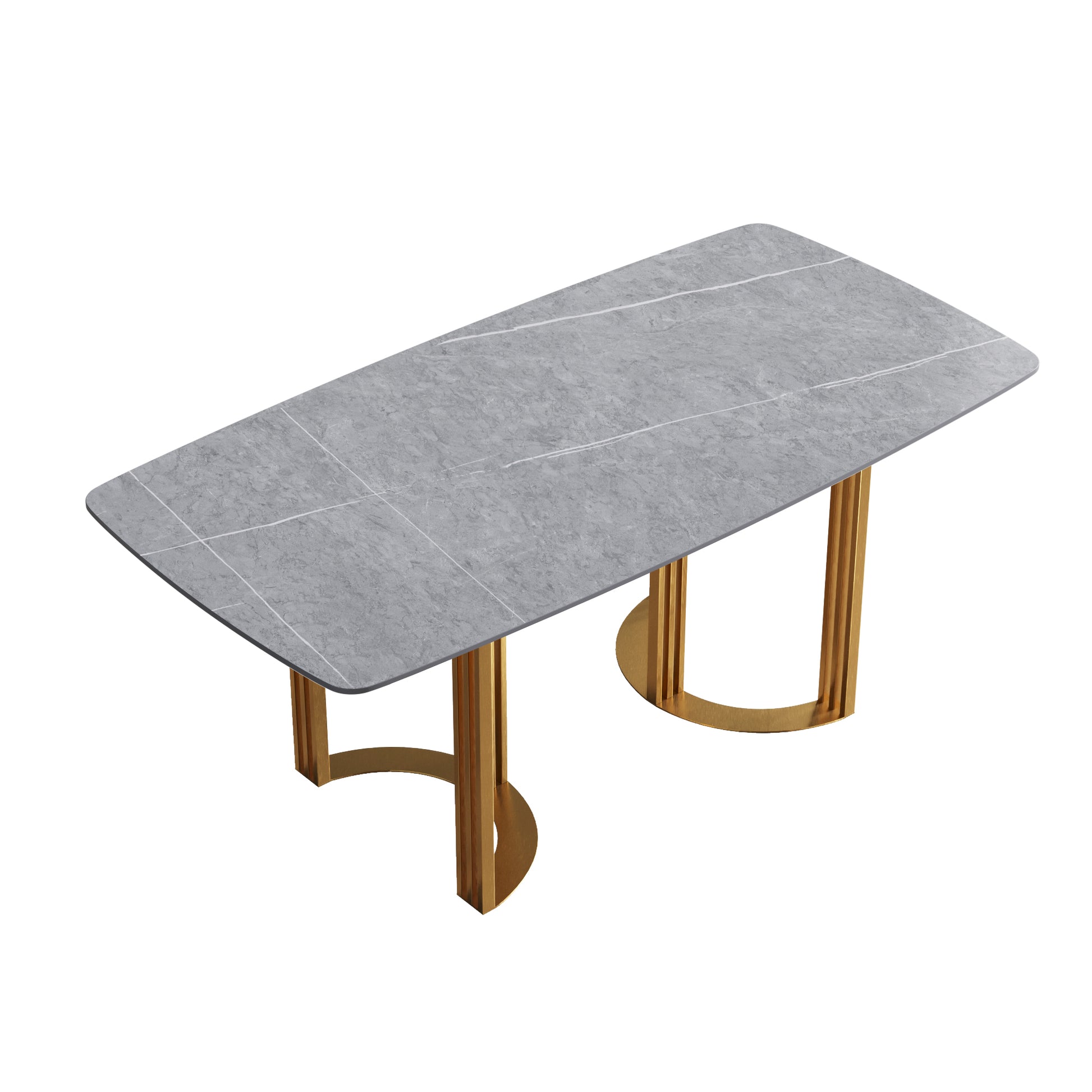 70.87"Modern Artificial Stone Gray Curved Golden Metal Leg Dining Table Can Accommodate 6 8 People Gray Metal Sintered Stone