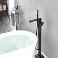 Freestanding Bathtub Faucet Tub Filler Matte Black Floor Mount Bathroom Faucets Brass Single Handle With Hand Shower Matte Black Stainless Steel