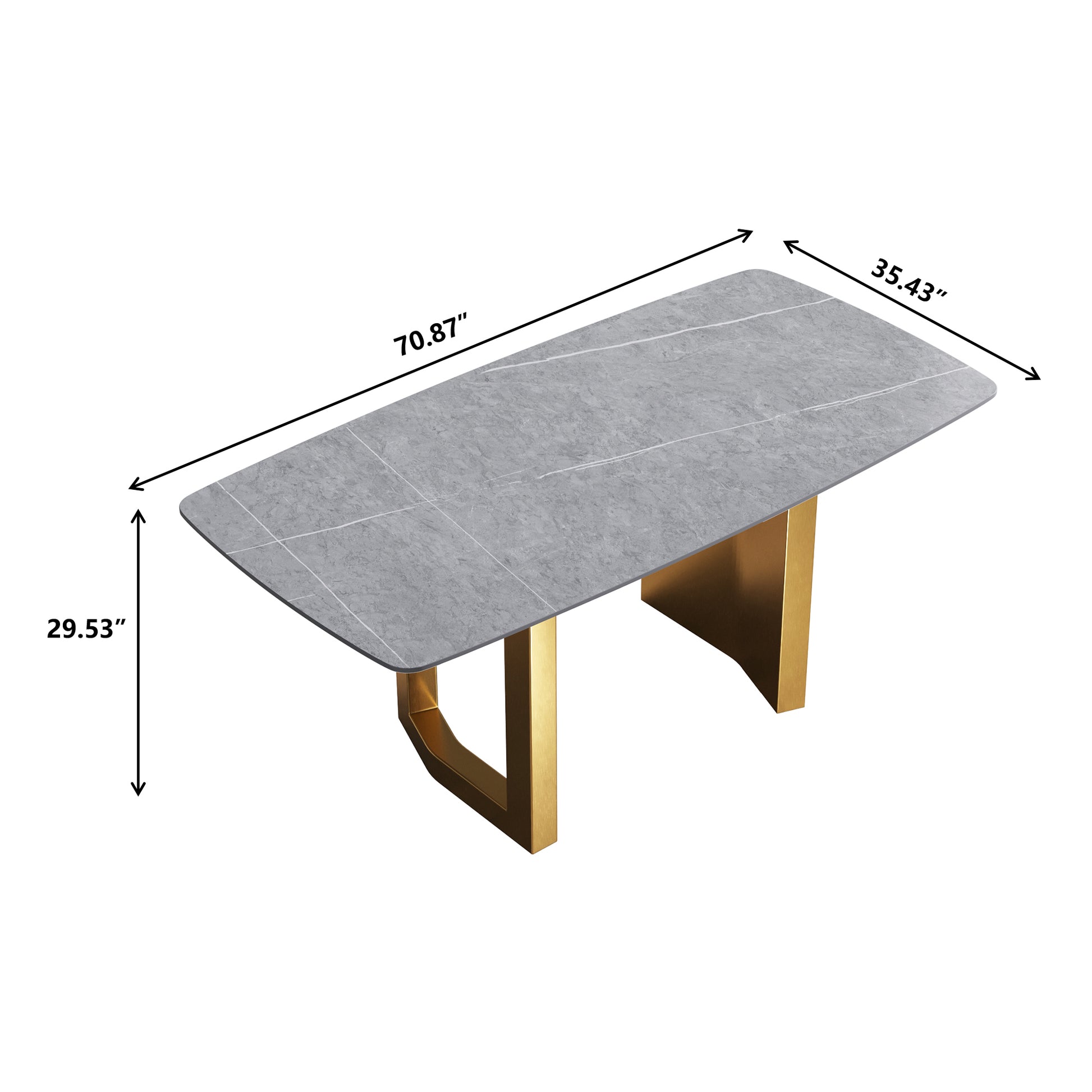 70.87"Modern Artificial Stone Gray Curved Golden Metal Leg Dining Table Can Accommodate 6 8 People Gray Metal Sintered Stone