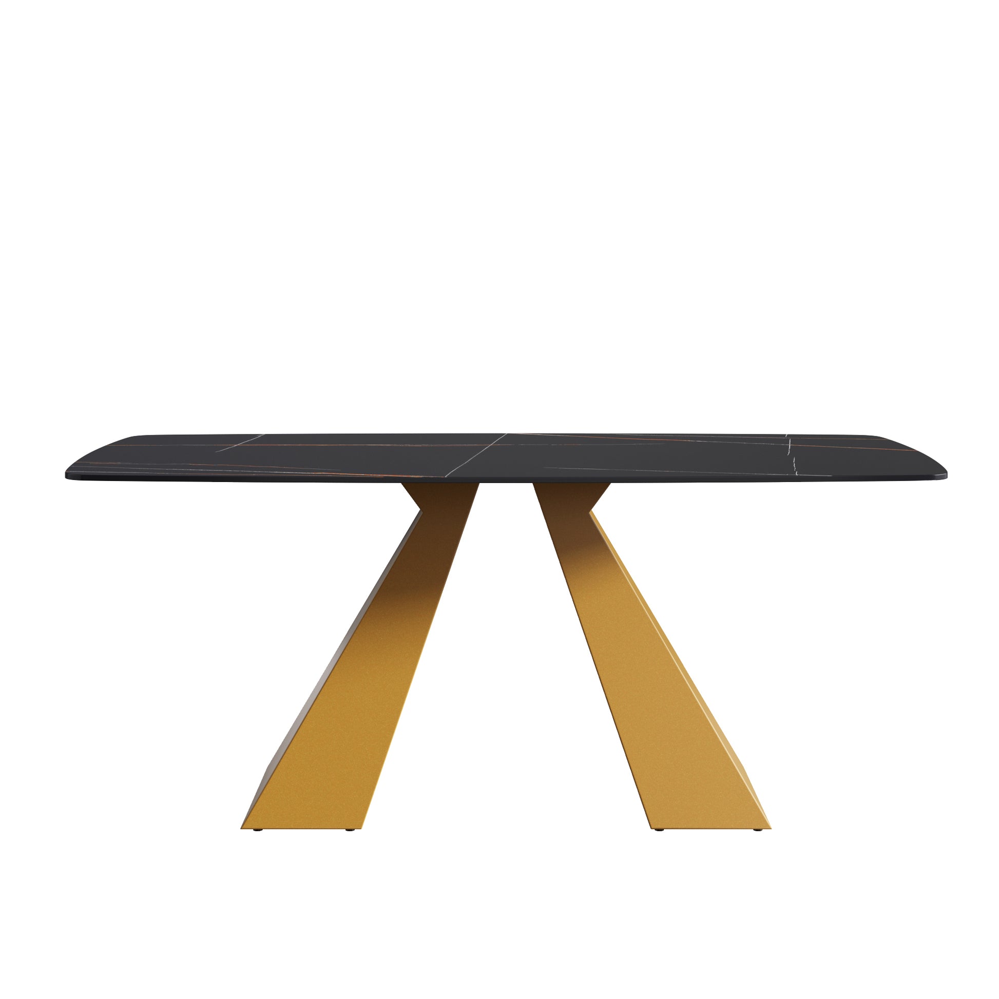70.87"Modern Artificial Stone Black Curved Golden Metal Leg Dining Table Can Accommodate 6 8 People Black Metal Sintered Stone