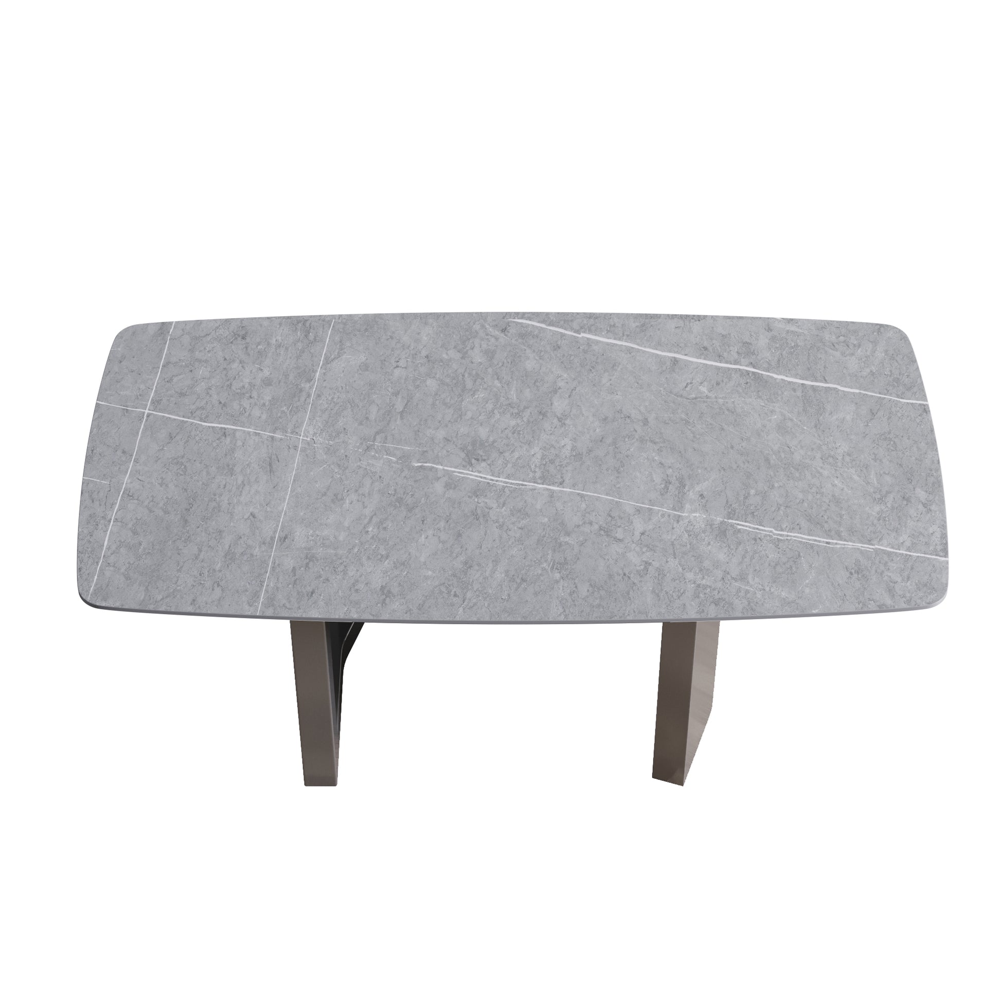 70.87"Modern Artificial Stone Gray Curved Black Metal Leg Dining Table Can Accommodate 6 8 People Gray Metal Sintered Stone