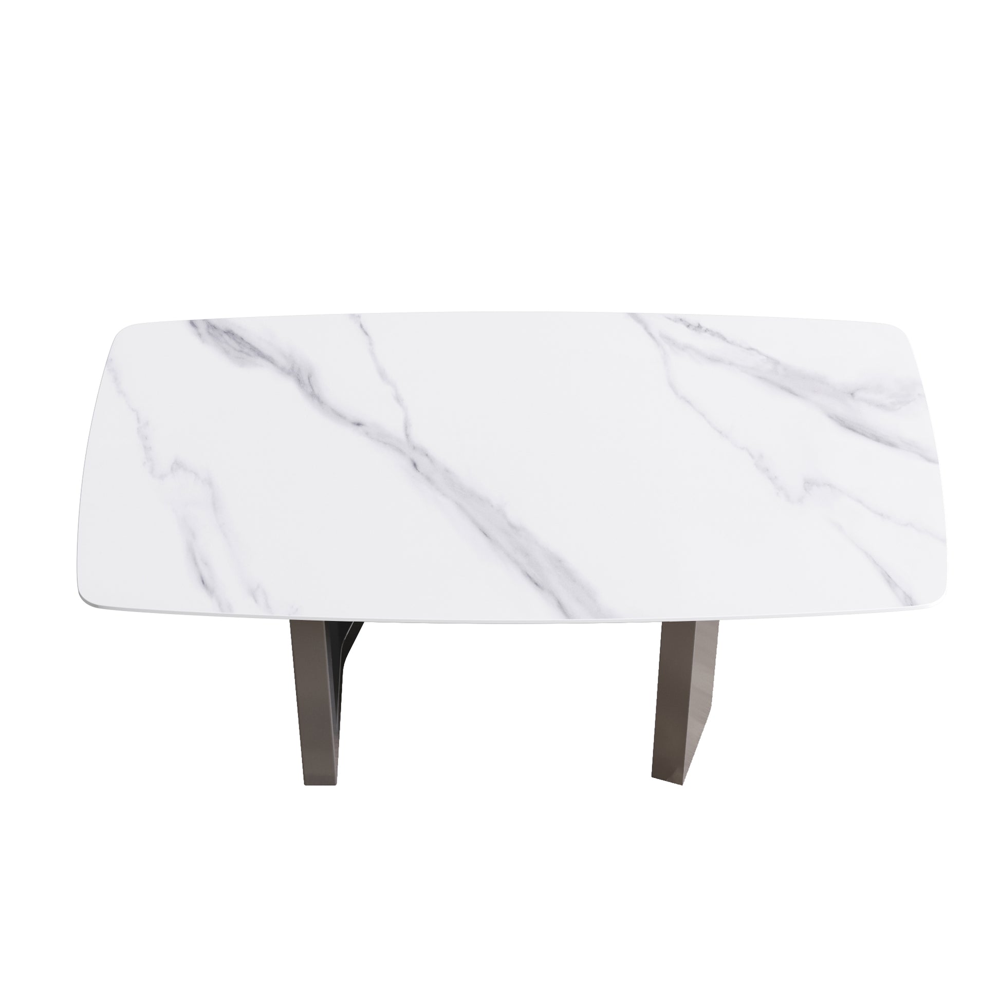 70.87"Modern Artificial Stone White Curved Black Metal Leg Dining Table Can Accommodate 6 8 People White Metal Sintered Stone