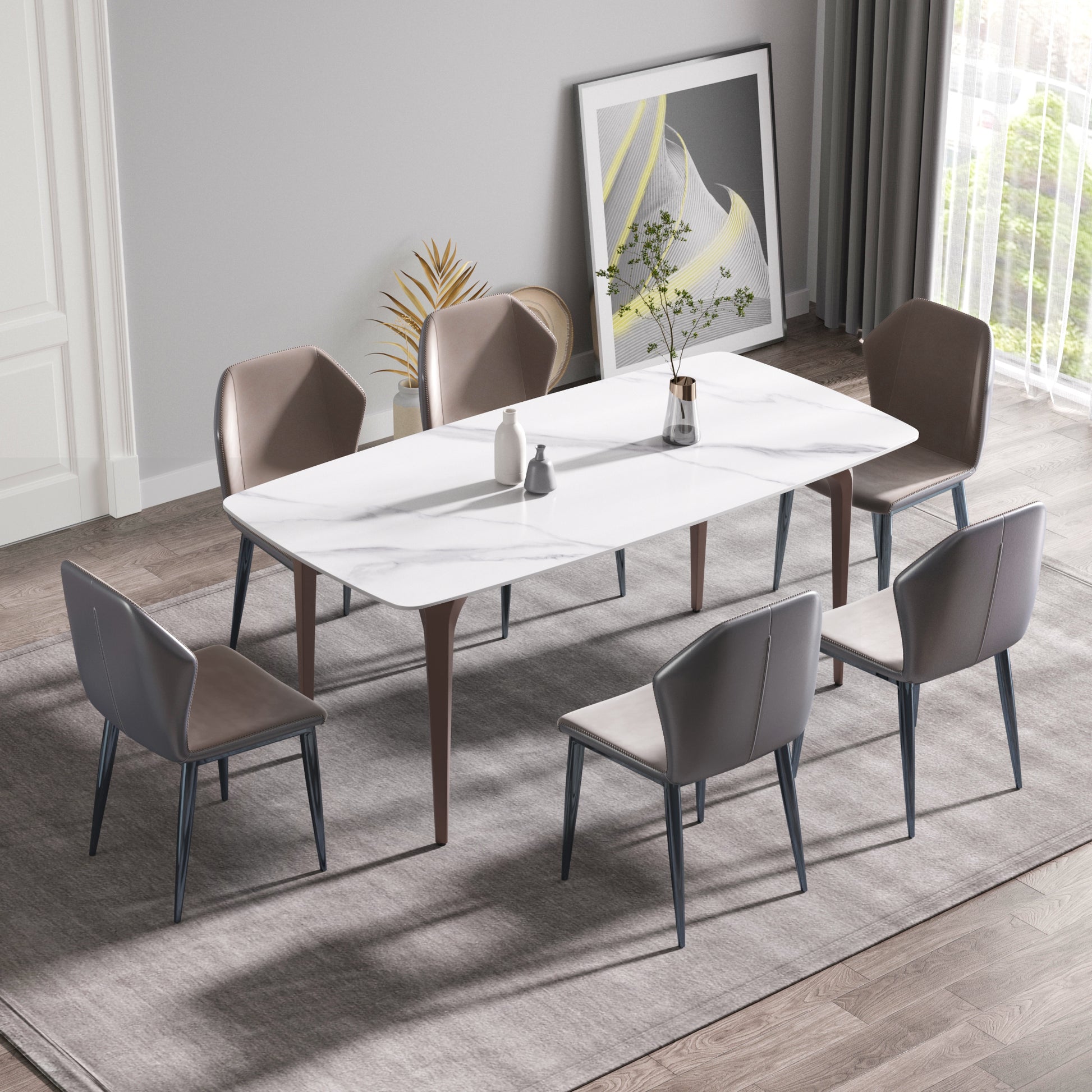 70.87"Modern Artificial Stone White Curved Metal Leg Dining Table Can Accommodate 6 8 People White Metal Sintered Stone