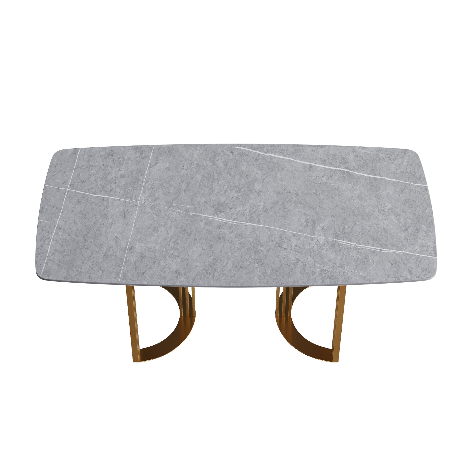 70.87"Modern Artificial Stone Gray Curved Golden Metal Leg Dining Table Can Accommodate 6 8 People Gray Metal Sintered Stone