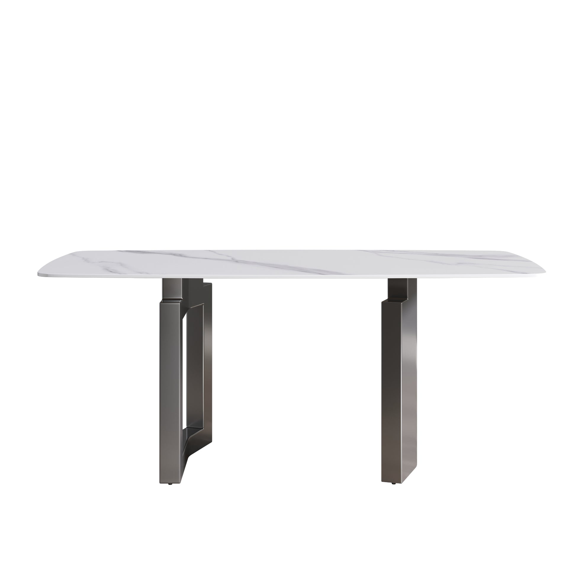 70.87"Modern Artificial Stone White Curved Black Metal Leg Dining Table Can Accommodate 6 8 People White Metal Sintered Stone