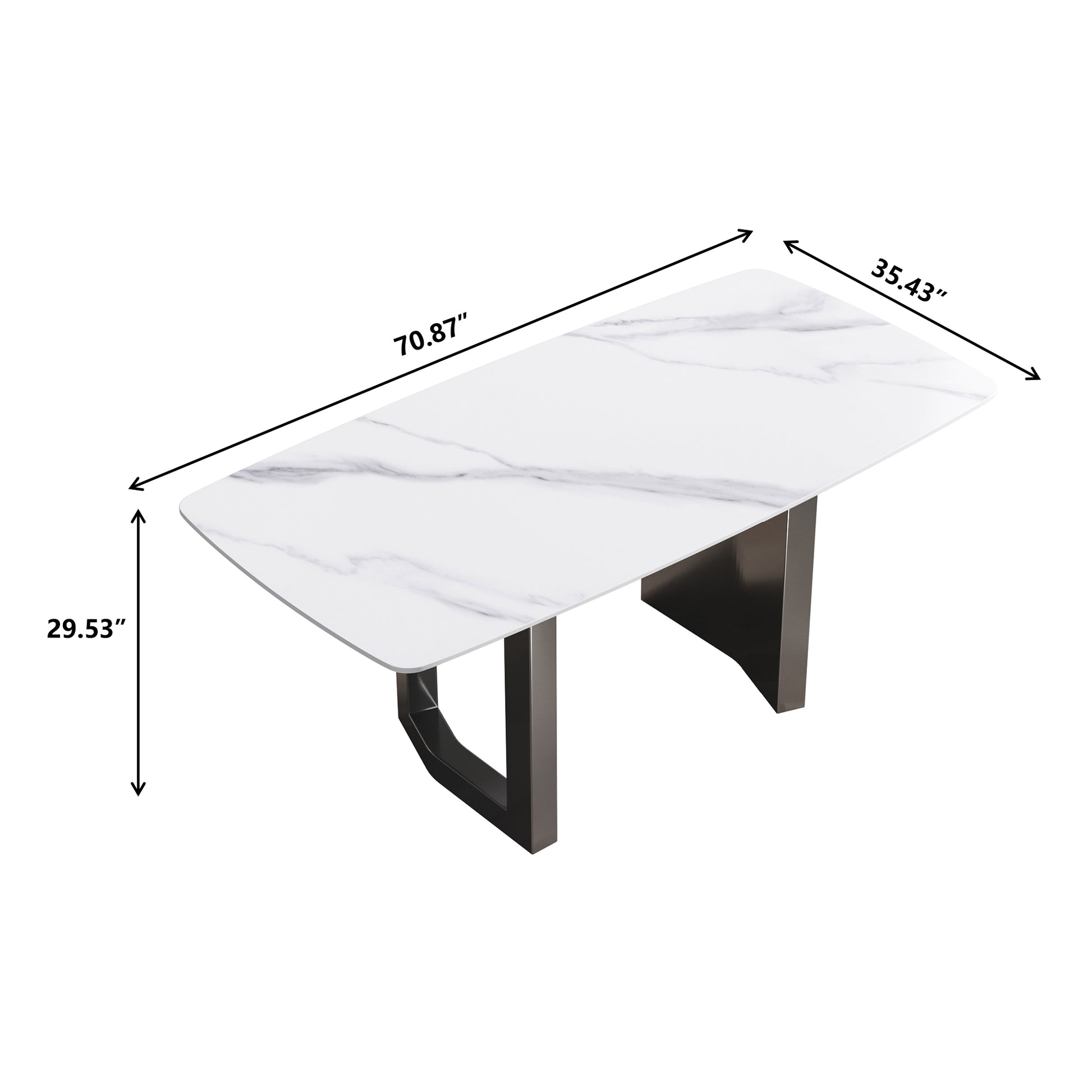 70.87"Modern Artificial Stone White Curved Black Metal Leg Dining Table Can Accommodate 6 8 People White Metal Sintered Stone