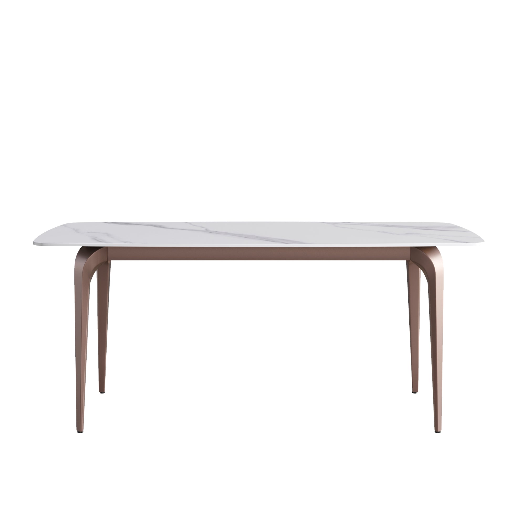 70.87"Modern Artificial Stone White Curved Metal Leg Dining Table Can Accommodate 6 8 People White Metal Sintered Stone