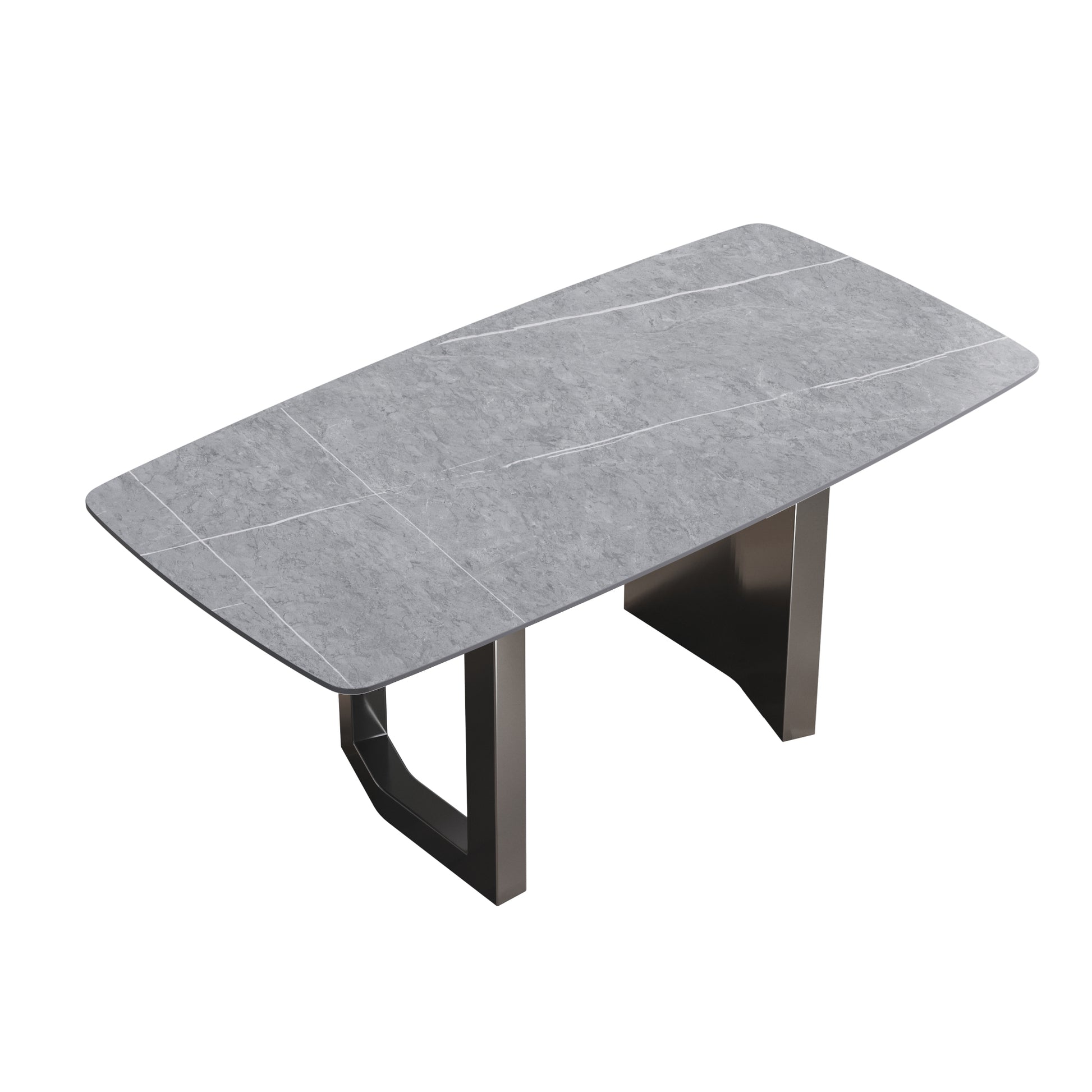 70.87"Modern Artificial Stone Gray Curved Black Metal Leg Dining Table Can Accommodate 6 8 People Gray Metal Sintered Stone