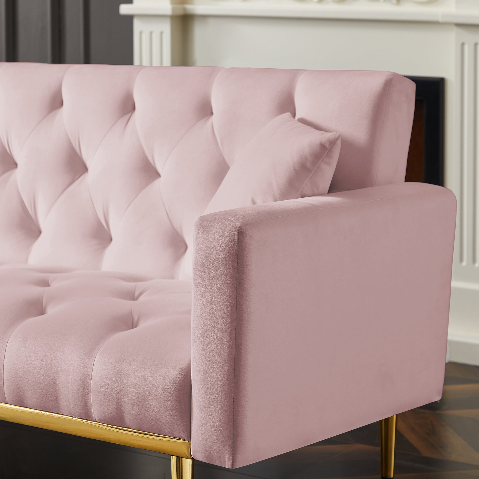 Pink Convertible Folding Futon Sofa Bedsleeper Sofa Couch For Compact Living Space. Pink Velvet