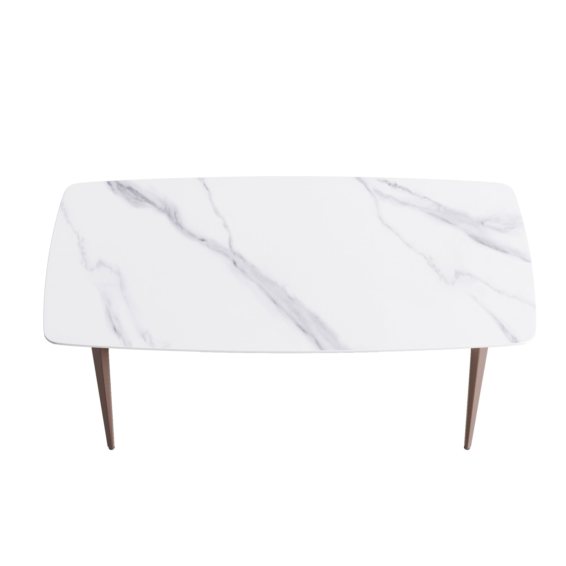 70.87"Modern Artificial Stone White Curved Metal Leg Dining Table Can Accommodate 6 8 People White Metal Sintered Stone