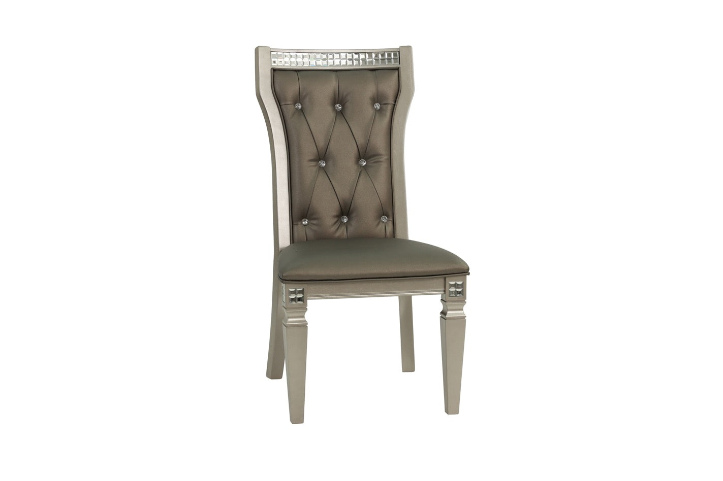 Formal Traditional Dining Room Furniture Chairs Set Of 2 Chairs Dark Gray Hue Accent Silver Side Chair Tufted Back Cushion Seat Silver Gray Dining Room Classic,Traditional Rubberwood Tufted Back Solid Wood