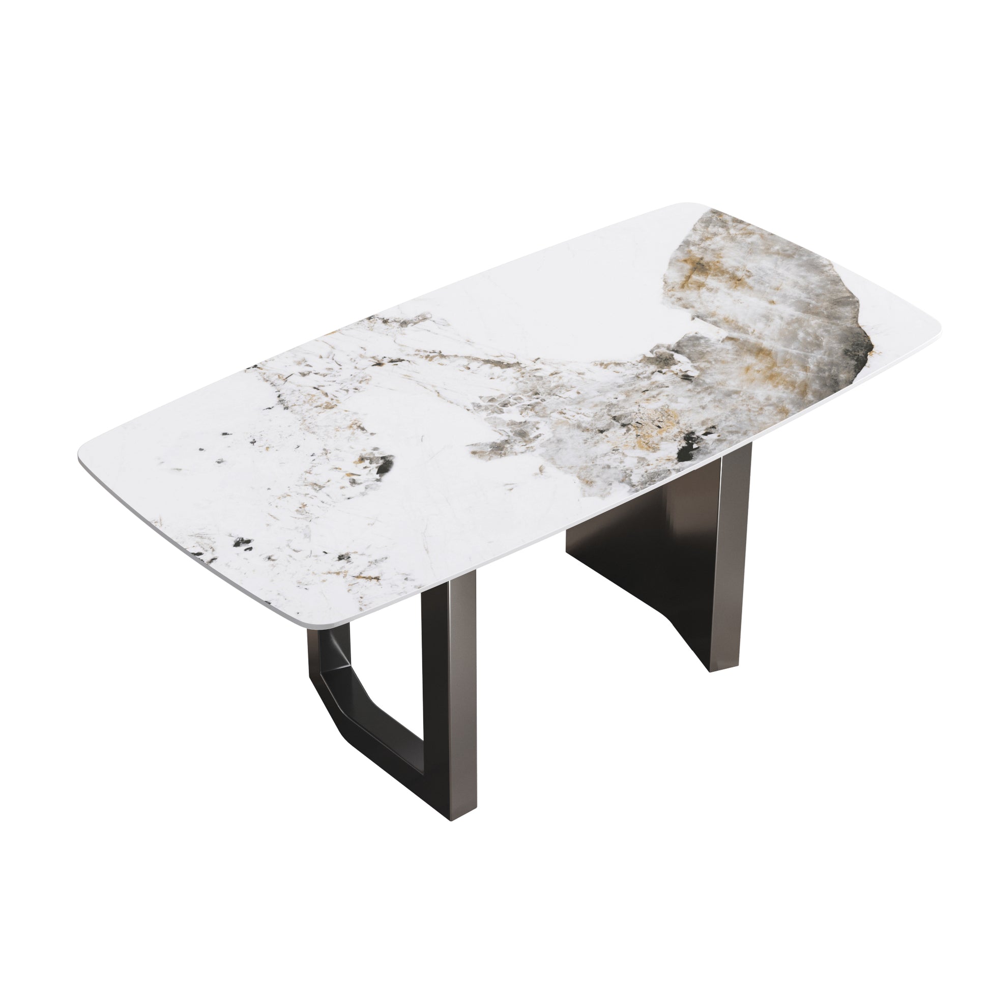 70.87"Modern Artificial Stone Pandora White Curved Black Metal Leg Dining Table Can Accommodate 6 8 People Antique White Metal Sintered Stone