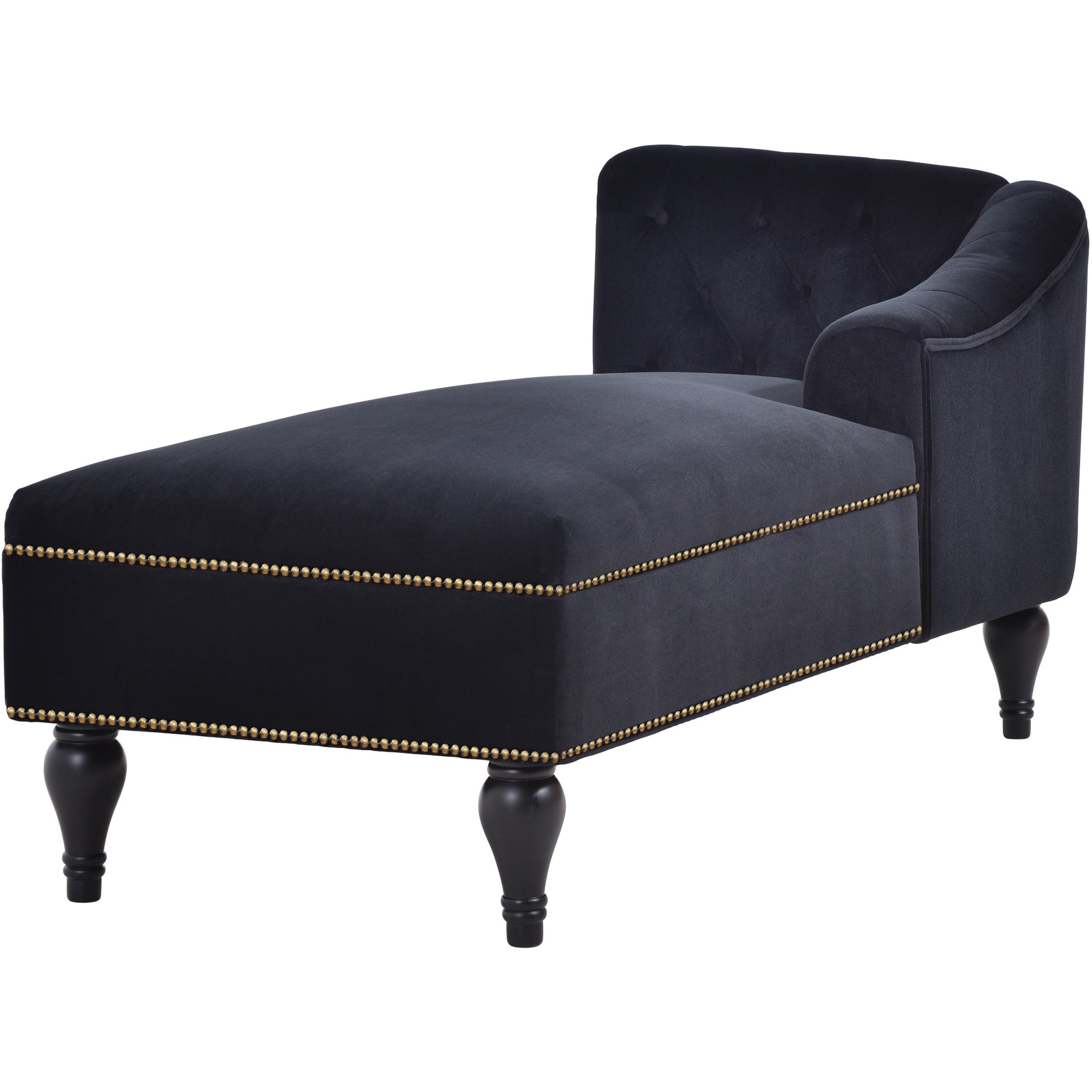 Video 58''Velvet Chaise Lounge,Button Tufted Right Arm Facing Lounge Chair With Trim & Solid Wood Legs For Living Room Or Office,Sleeper Lounge Sofa Style Of Wf284880Aab Black Fabric Velvet