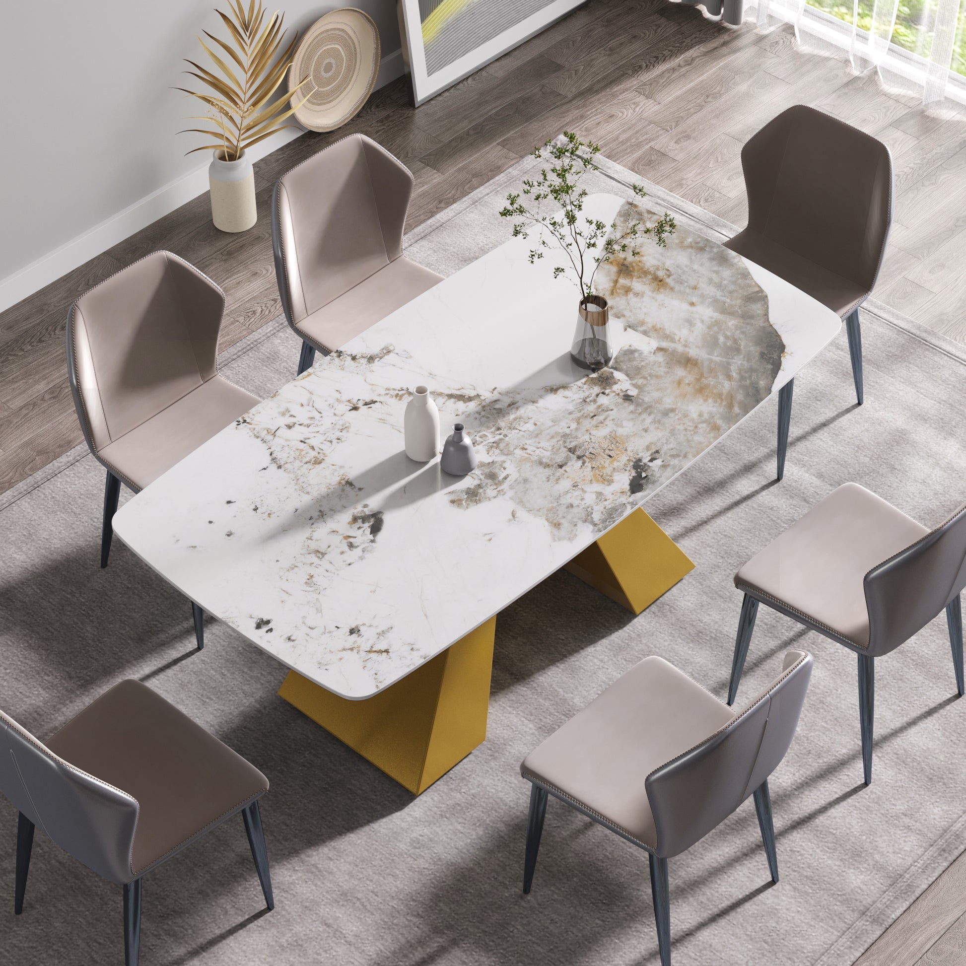 70.87"Modern Artificial Stone Pandora White Curved Golden Metal Leg Dining Table Can Accommodate 6 8 People Antique White Metal Sintered Stone