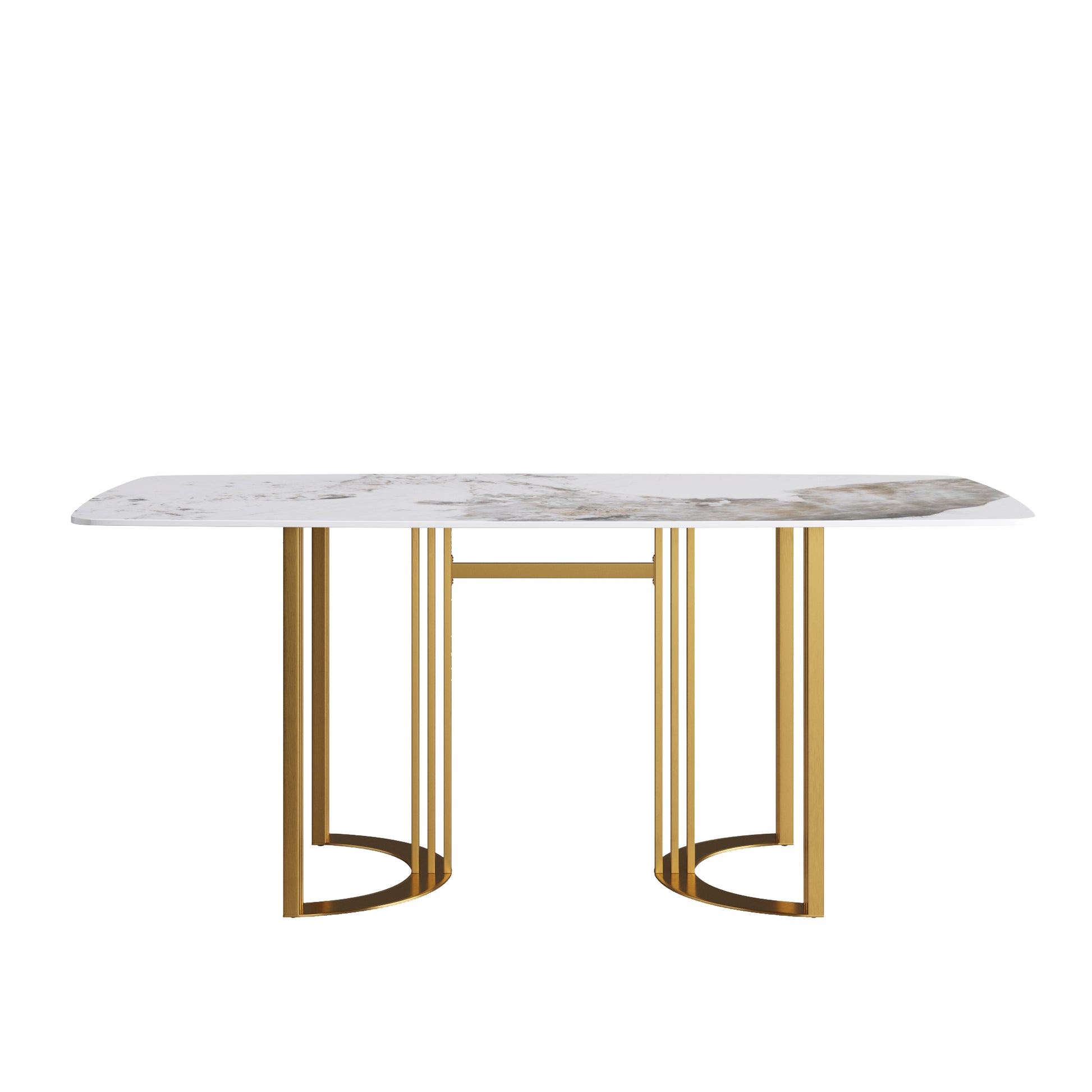 70.87"Modern Artificial Stone Pandora White Curved Golden Metal Leg Dining Table Can Accommodate 6 8 People Antique White Metal Sintered Stone