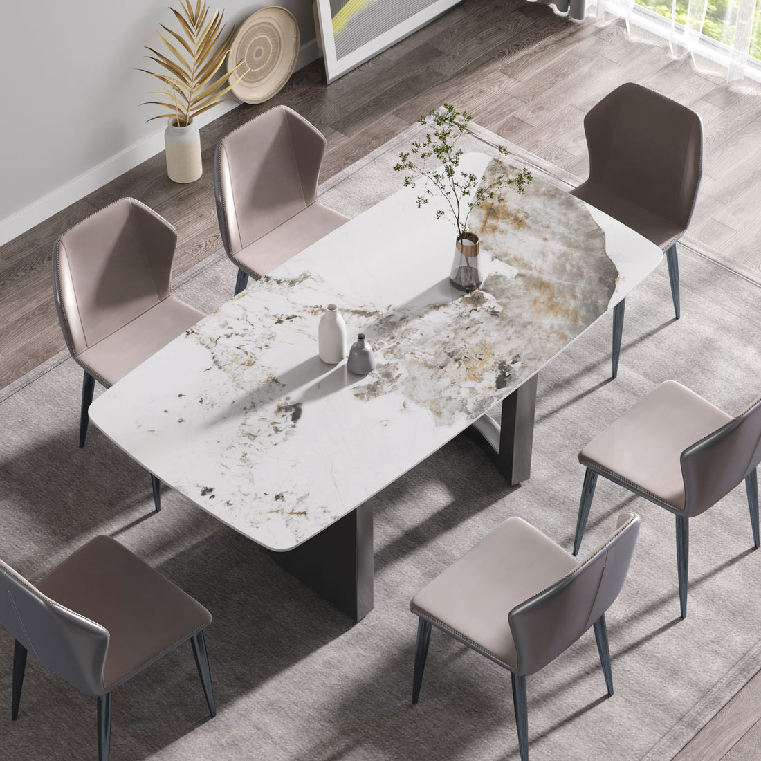 70.87"Modern Artificial Stone Pandora White Curved Black Metal Leg Dining Table Can Accommodate 6 8 People Antique White Metal Sintered Stone