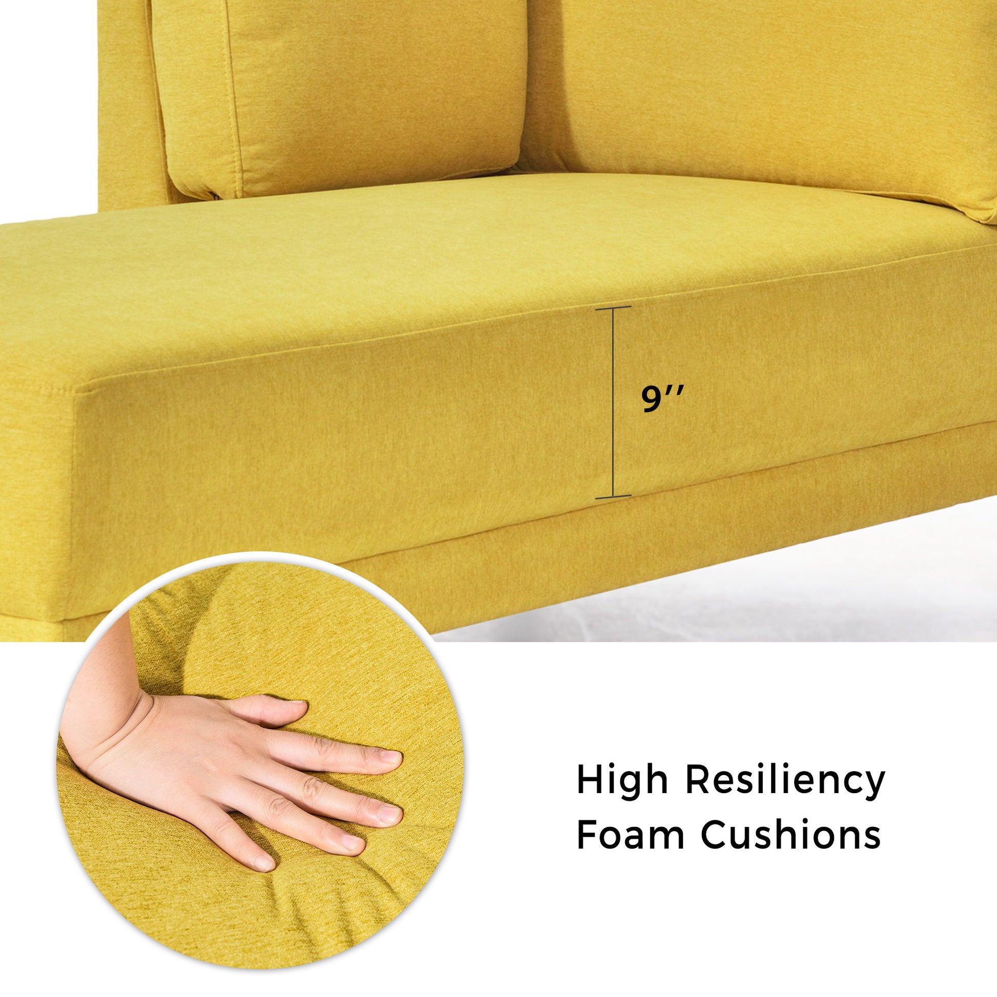 Video 65" Mid Century Modern Fabric Corner Lounge Chair, Upholstered Indoor Chaise Lounge For Bedroom,Office,Small Living Room & Apartment Yellow Fabric Fabric