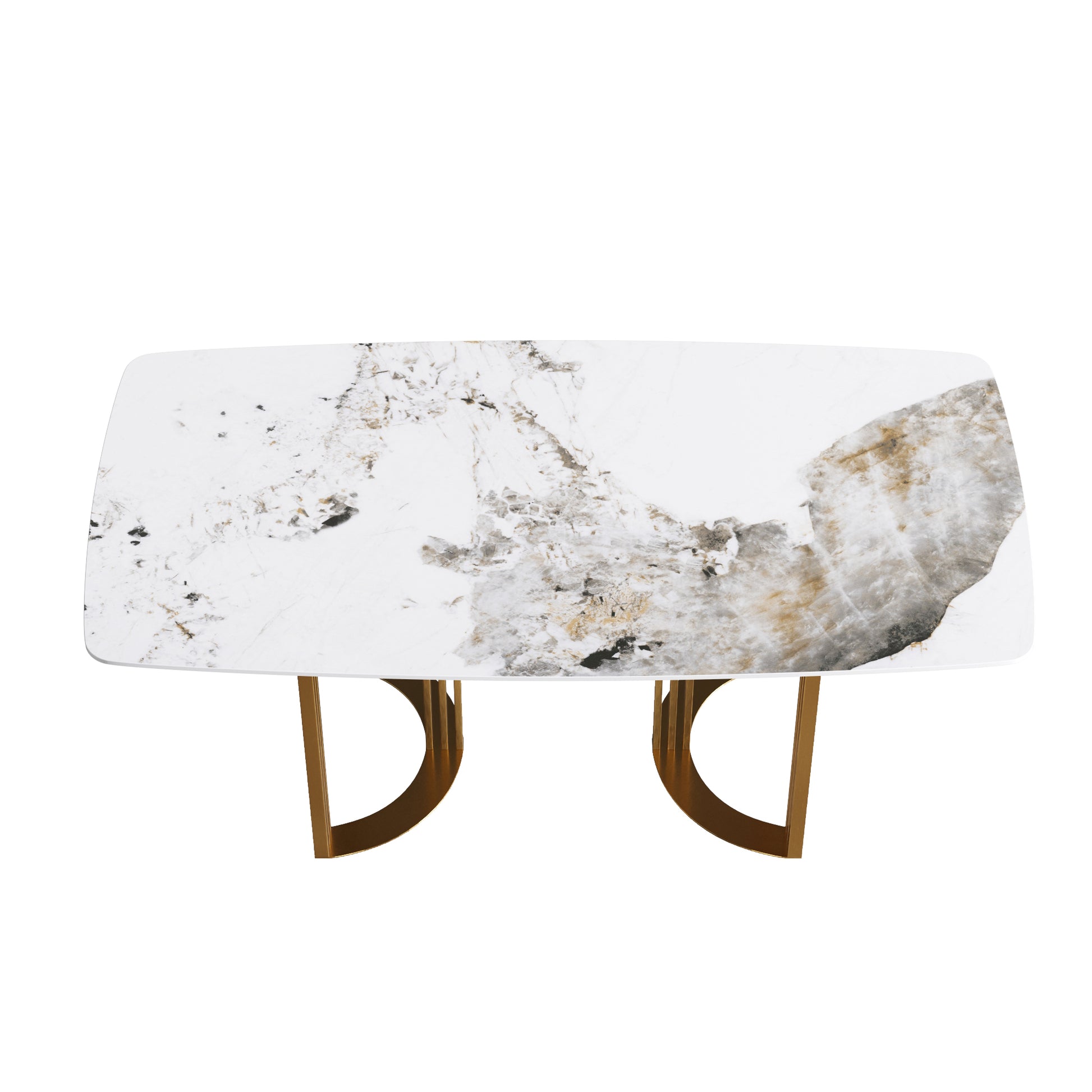 70.87"Modern Artificial Stone Pandora White Curved Golden Metal Leg Dining Table Can Accommodate 6 8 People Antique White Metal Sintered Stone