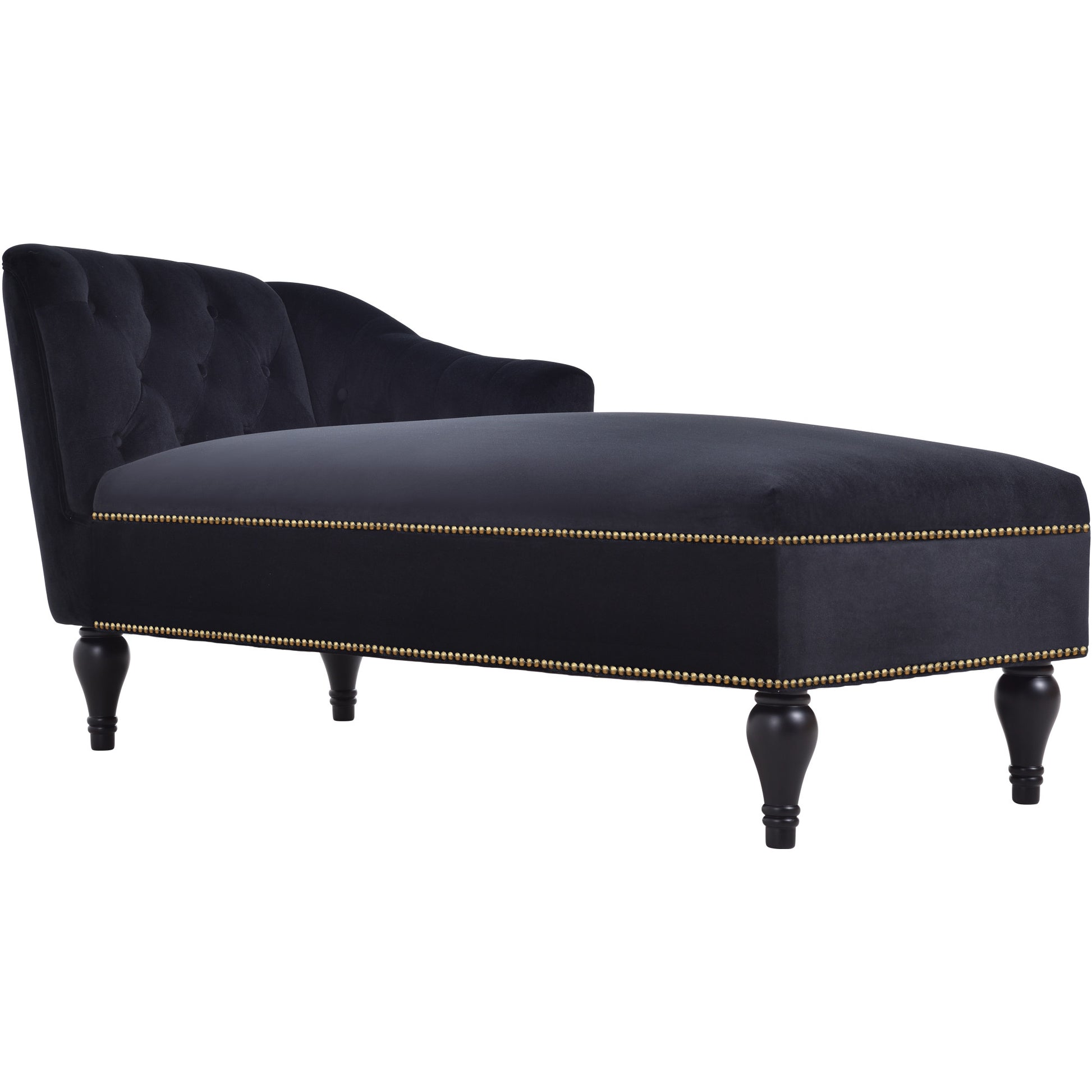 Video 58''Velvet Chaise Lounge,Button Tufted Right Arm Facing Lounge Chair With Trim & Solid Wood Legs For Living Room Or Office,Sleeper Lounge Sofa Style Of Wf284880Aab Black Fabric Velvet