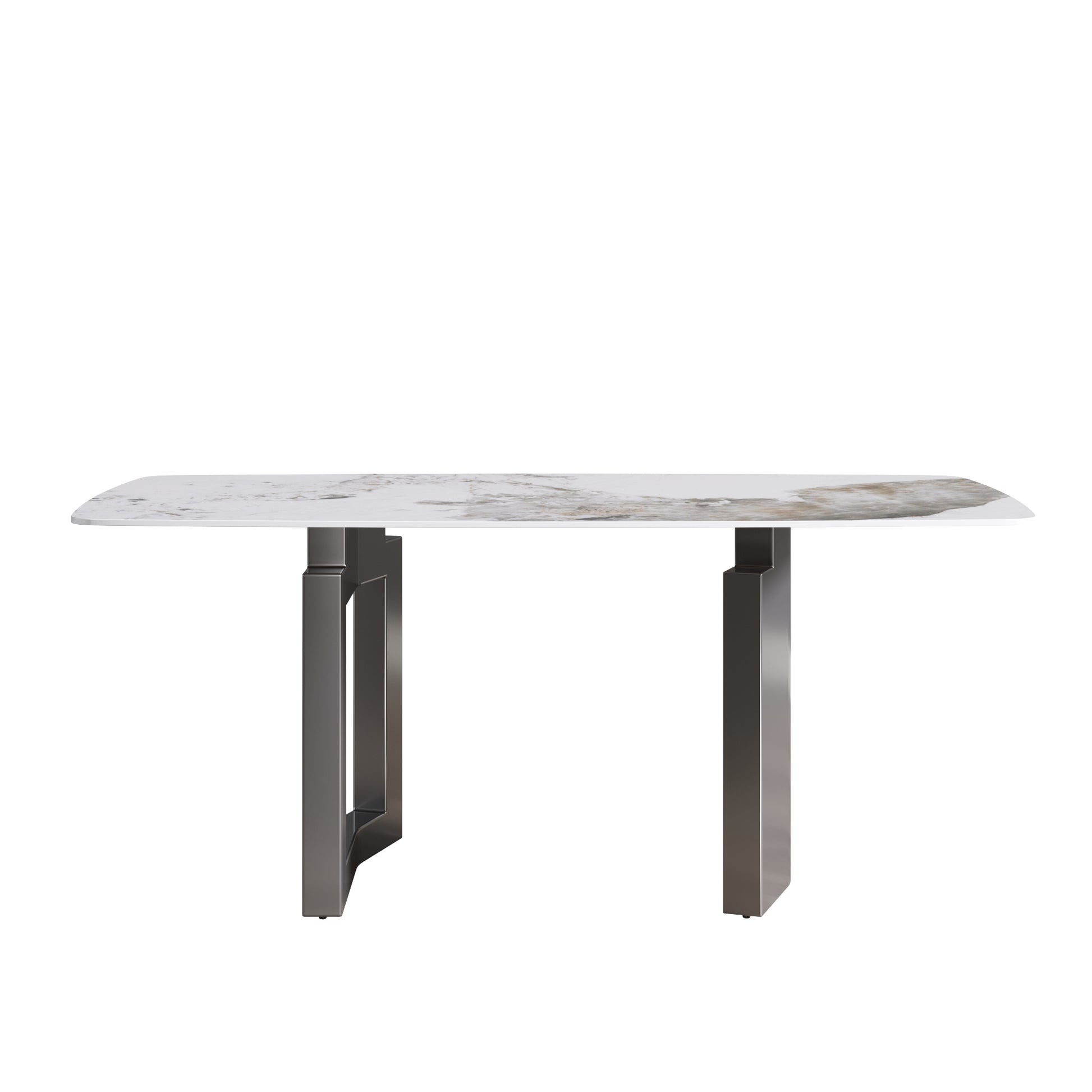 70.87"Modern Artificial Stone Pandora White Curved Black Metal Leg Dining Table Can Accommodate 6 8 People Antique White Metal Sintered Stone