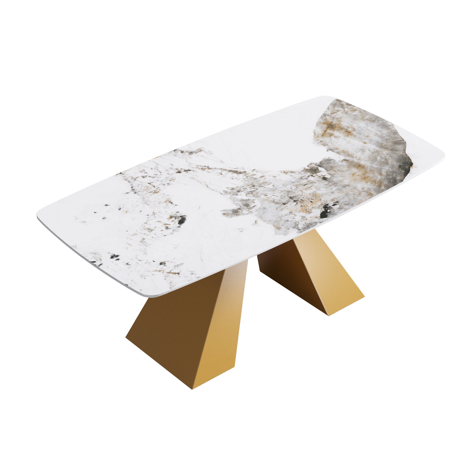 70.87"Modern Artificial Stone Pandora White Curved Golden Metal Leg Dining Table Can Accommodate 6 8 People Antique White Metal Sintered Stone