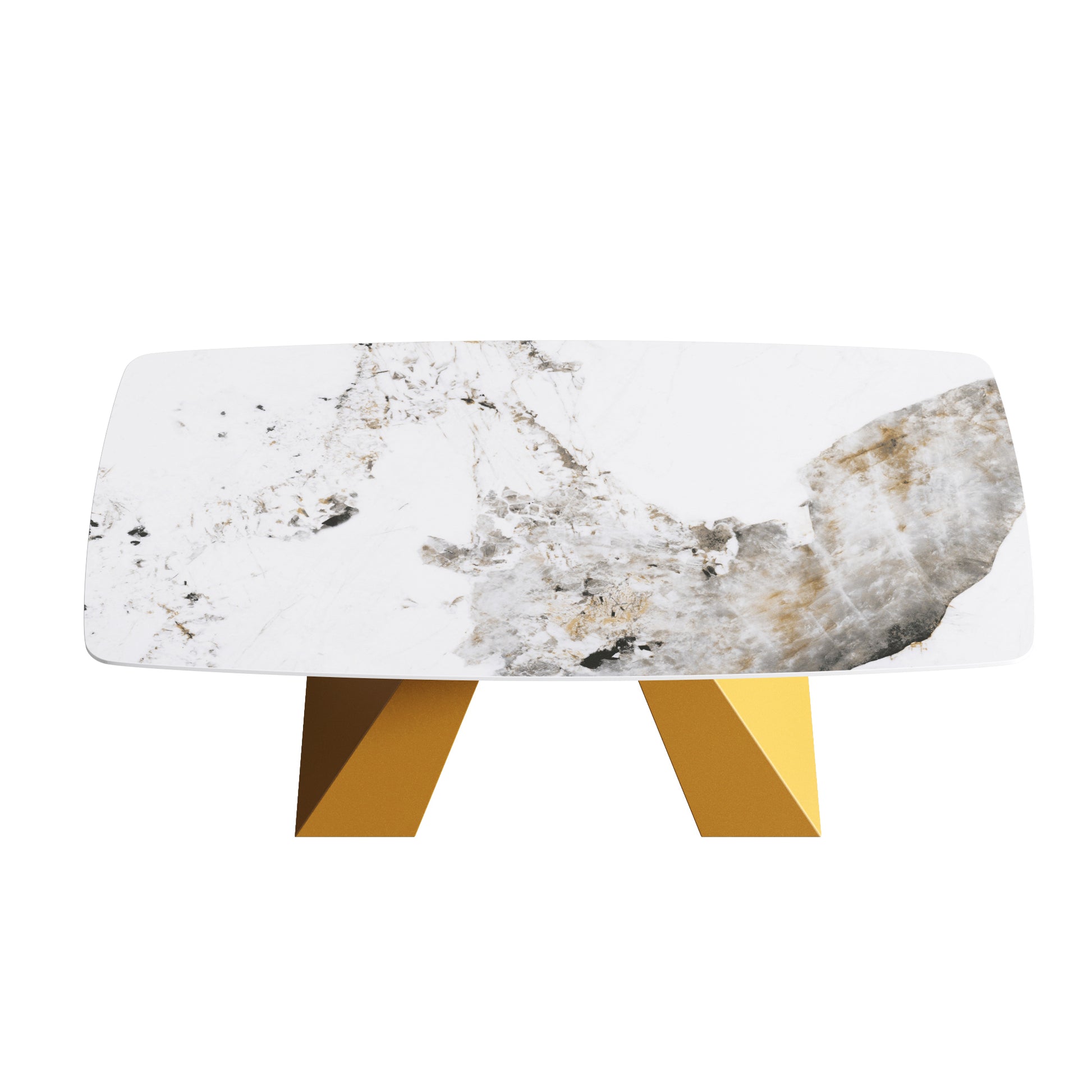 70.87"Modern Artificial Stone Pandora White Curved Golden Metal Leg Dining Table Can Accommodate 6 8 People Antique White Metal Sintered Stone