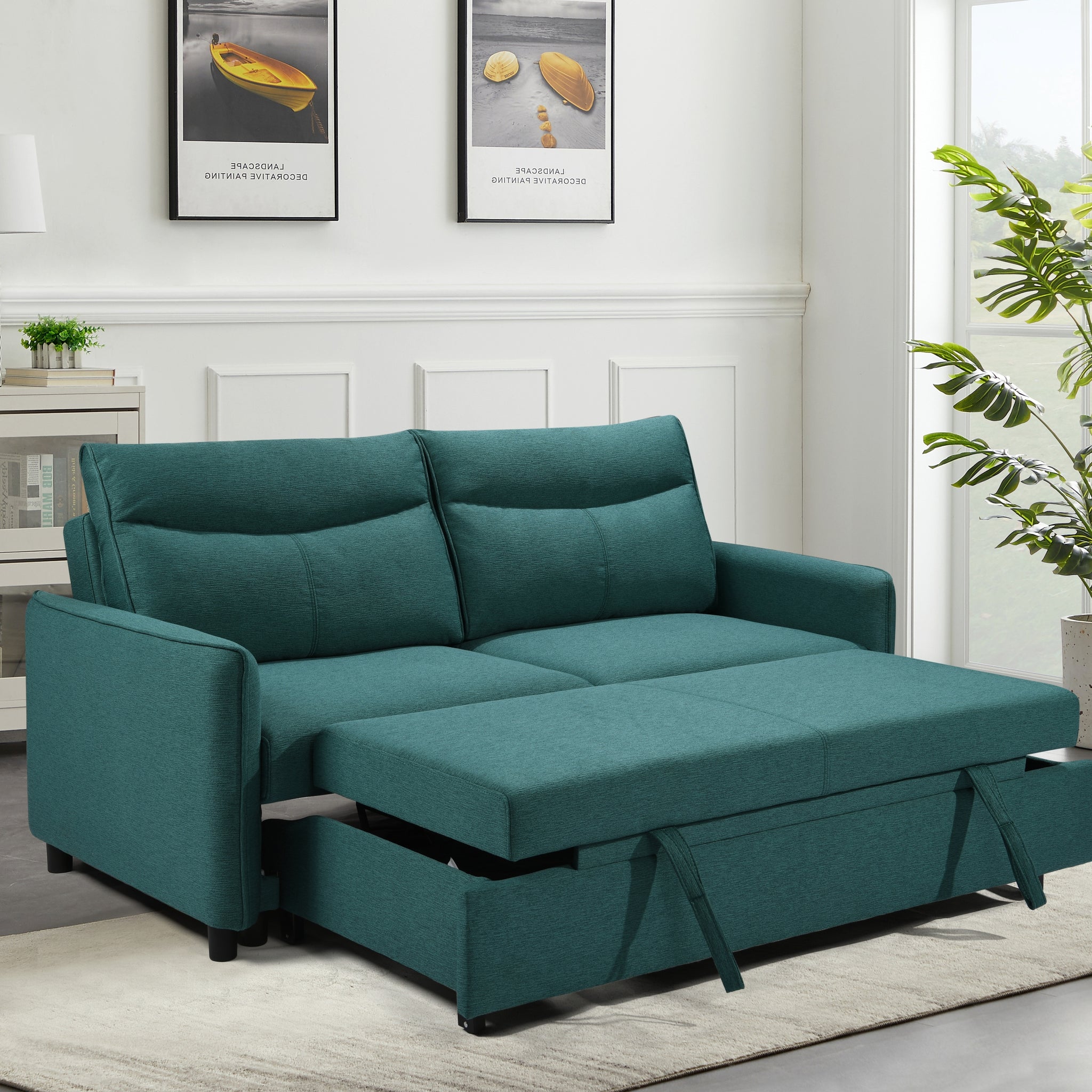 3 In 1 Convertible Sleeper Sofa Bed, Modern Fabric Loveseat Futon Sofa Couch W Pullout Bed, Small Beautiful Seat Lounge Sofa W Reclining Backrest, Furniture For Living Room,Green Green Foam Upholstered