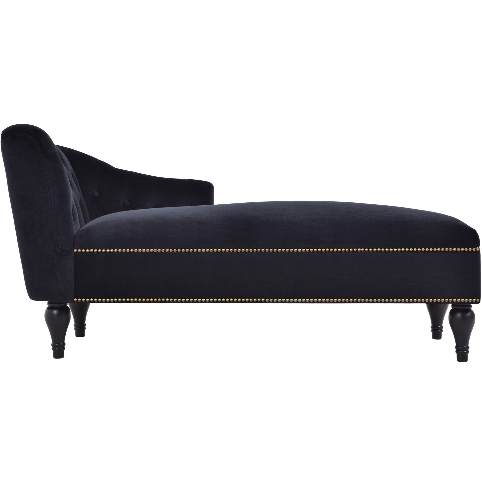 Video 58''Velvet Chaise Lounge,Button Tufted Right Arm Facing Lounge Chair With Trim & Solid Wood Legs For Living Room Or Office,Sleeper Lounge Sofa Style Of Wf284880Aab Black Fabric Velvet