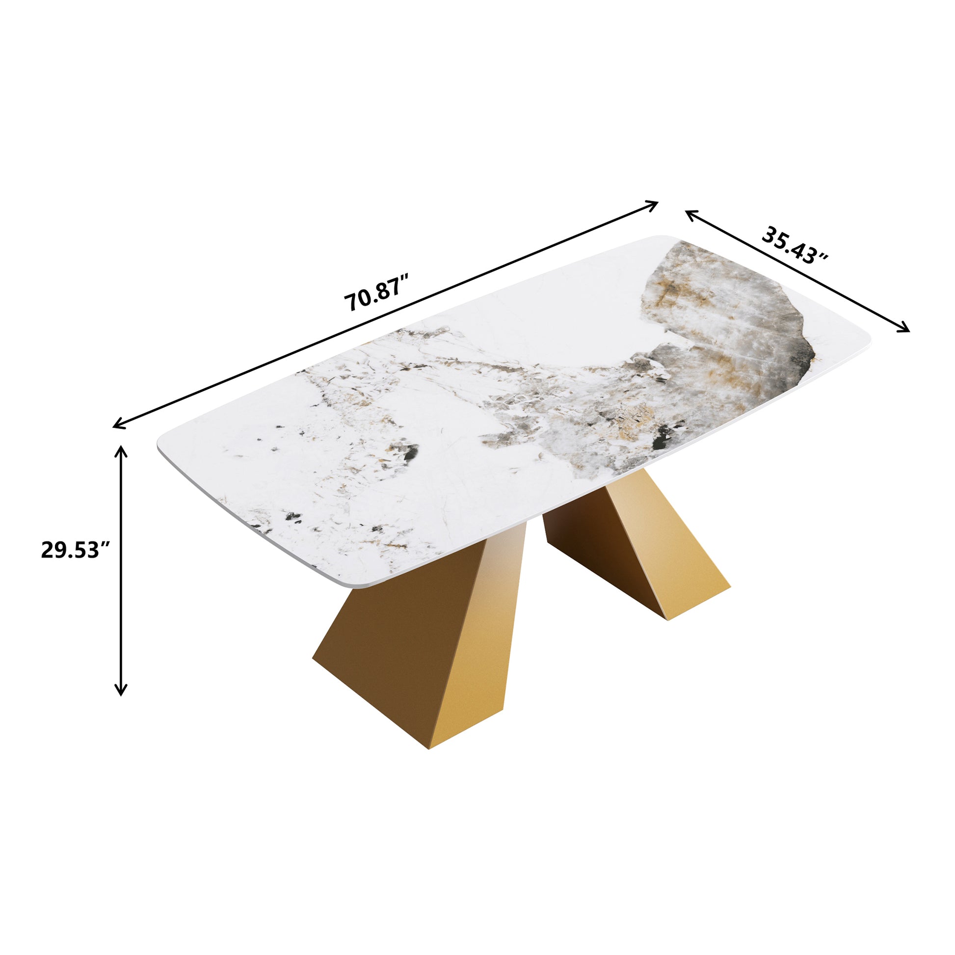 70.87"Modern Artificial Stone Pandora White Curved Golden Metal Leg Dining Table Can Accommodate 6 8 People Antique White Metal Sintered Stone