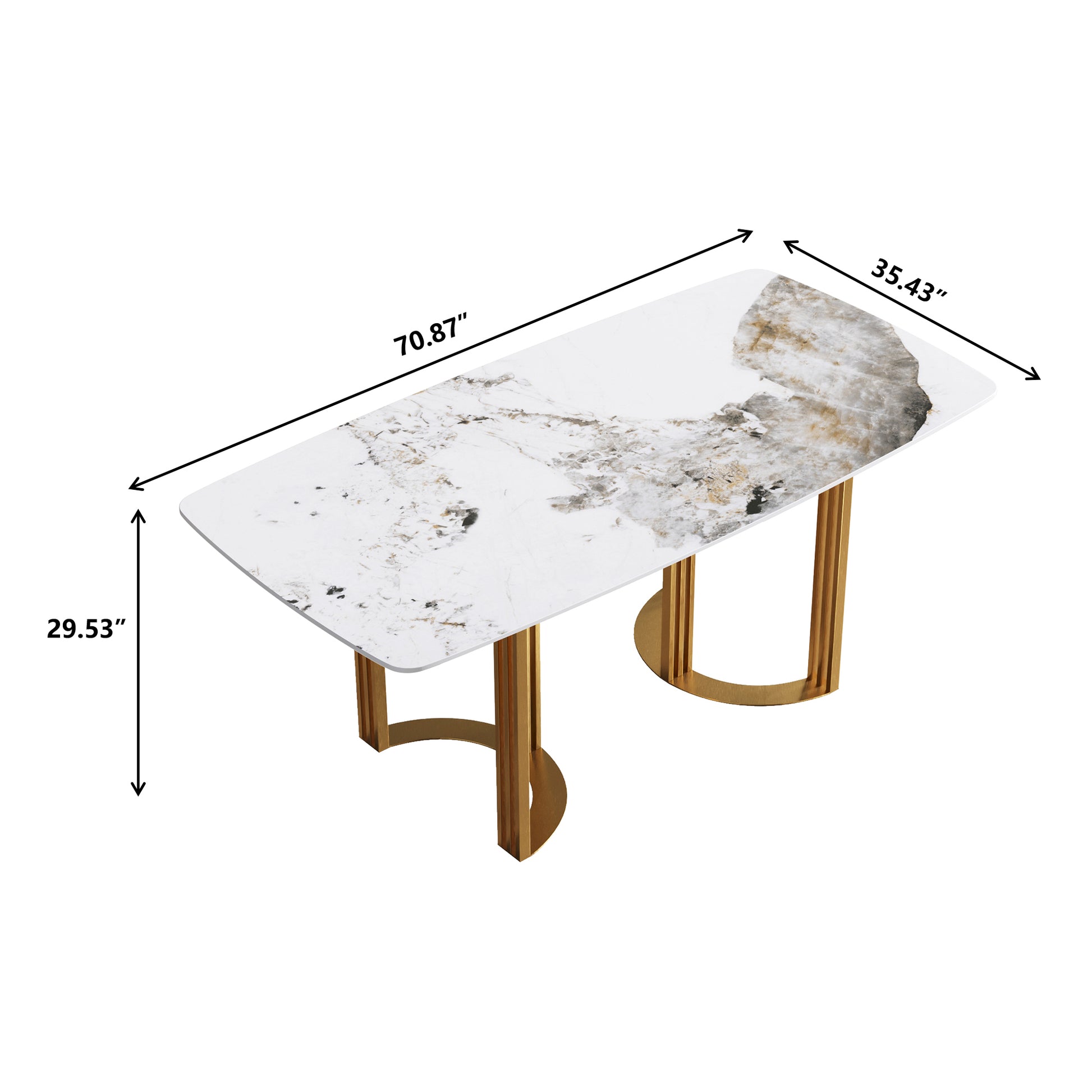 70.87"Modern Artificial Stone Pandora White Curved Golden Metal Leg Dining Table Can Accommodate 6 8 People Antique White Metal Sintered Stone