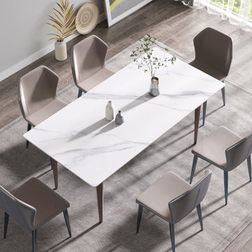 70.87" Modern Artificial Stone White Straight Edge Metal Leg Dining Table Can Accommodate 6 8 People White Metal Sintered Stone