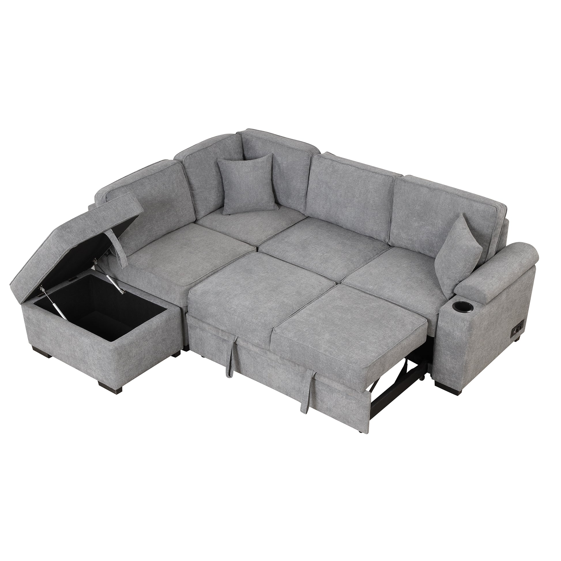 84.75" Sleeper Sofa Bed,2 In 1 Pull Out Sofa Bed L Shape Couch With Storage Ottoman For Living Room,Bedroom Couch And Small Apartment, Gray Gray Foam Linen 4 Seat