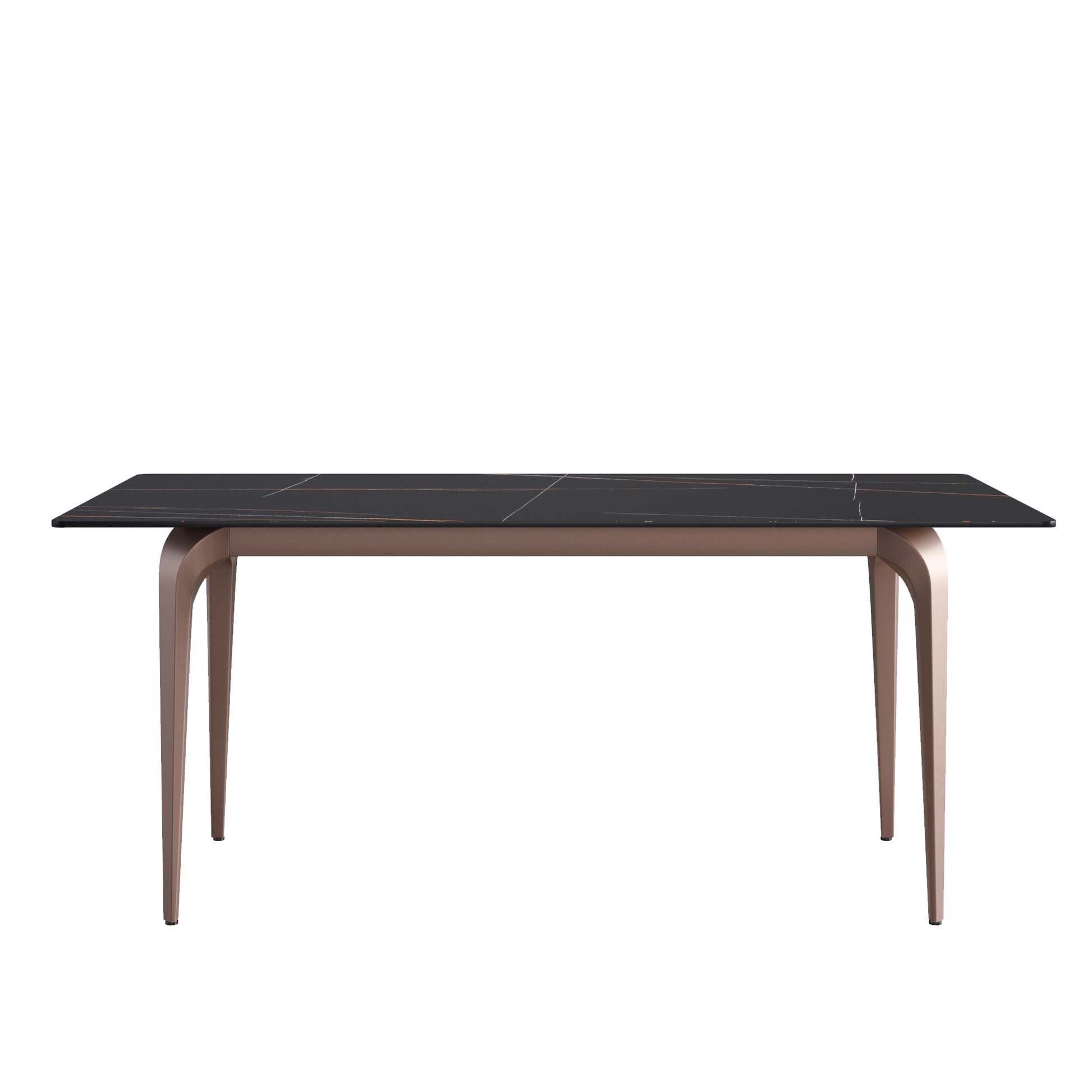 70.87" Modern Artificial Stone Black Straight Edge Metal Leg Dining Table Can Accommodate 6 8 People Black Metal Sintered Stone