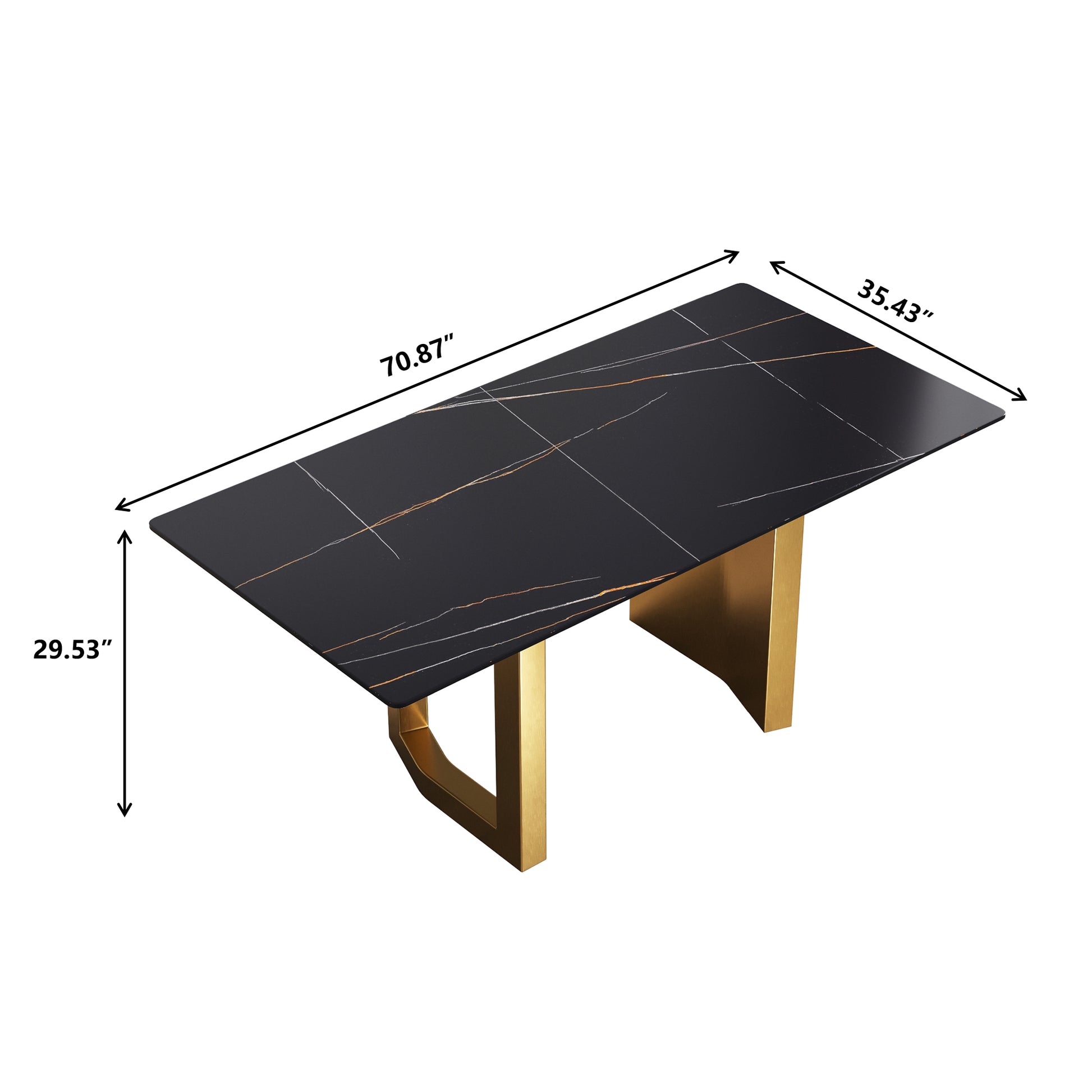 70.87" Modern Artificial Stone Black Straight Edge Golden Metal Leg Dining Table Can Accommodate 6 8 People Black Metal Sintered Stone