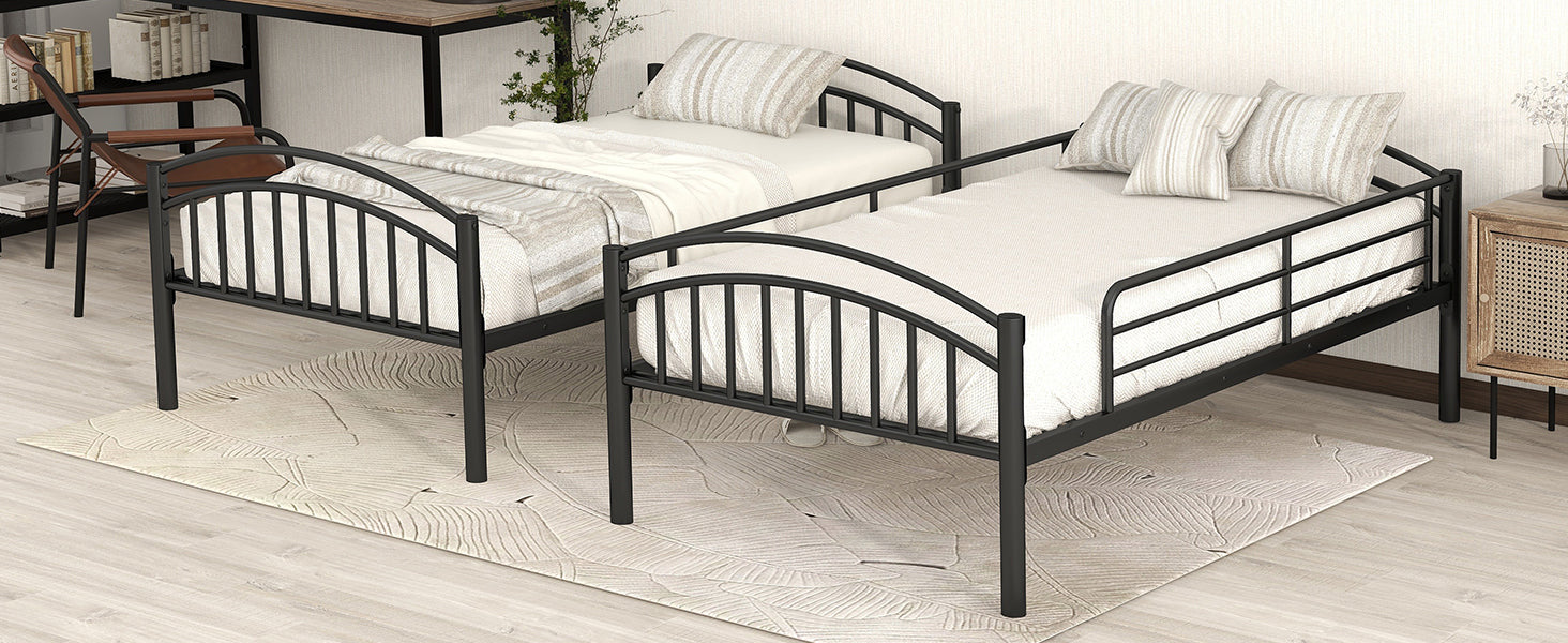 Twin Over Twin Metal Bunk Bed,Divided into Two Beds black-metal