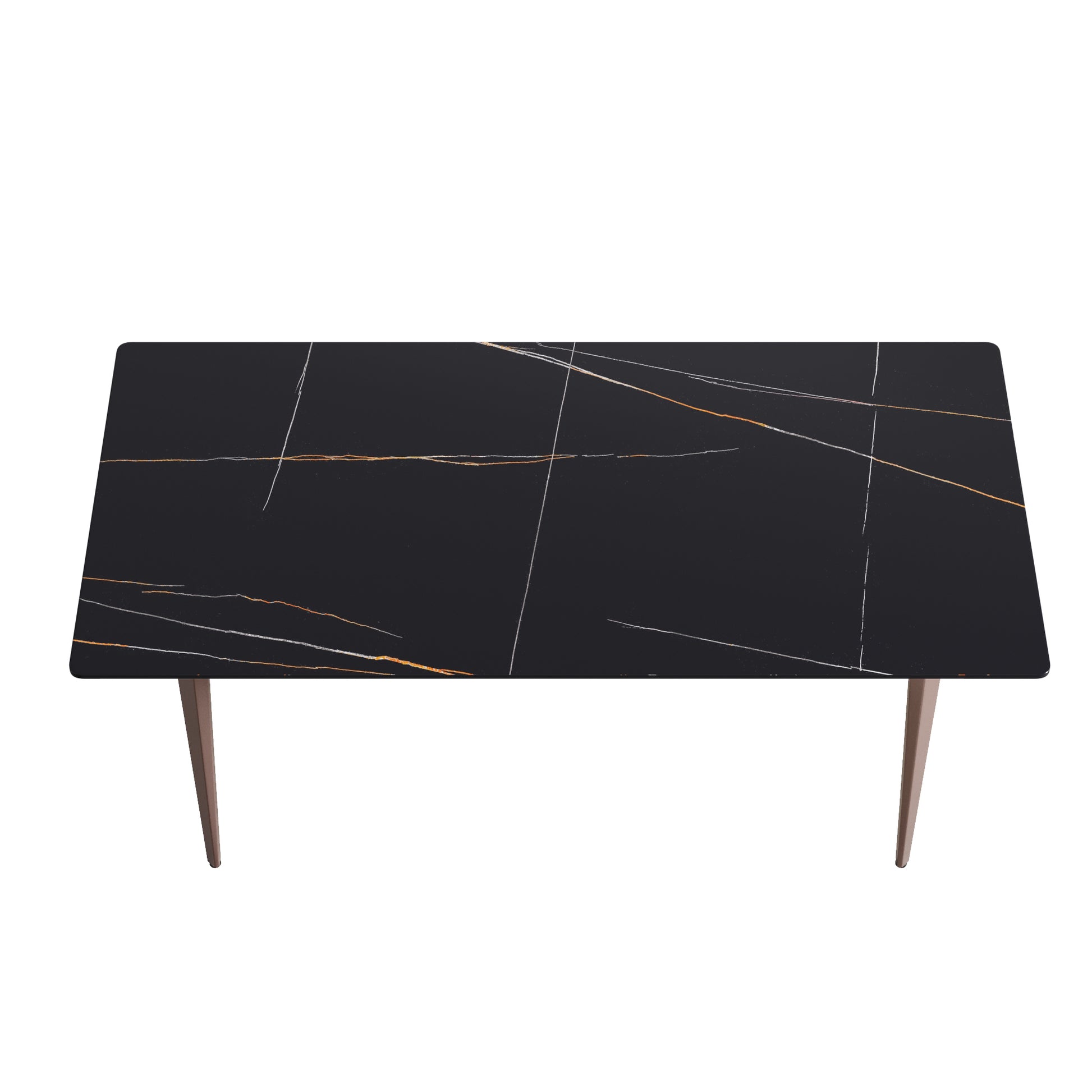 70.87" Modern Artificial Stone Black Straight Edge Metal Leg Dining Table Can Accommodate 6 8 People Black Metal Sintered Stone