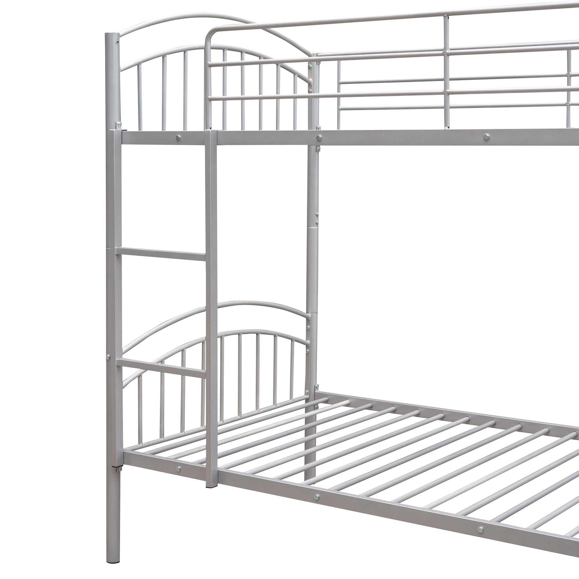 Twin Over Twin Metal Bunk Bed,Divided into Two Beds silver-metal