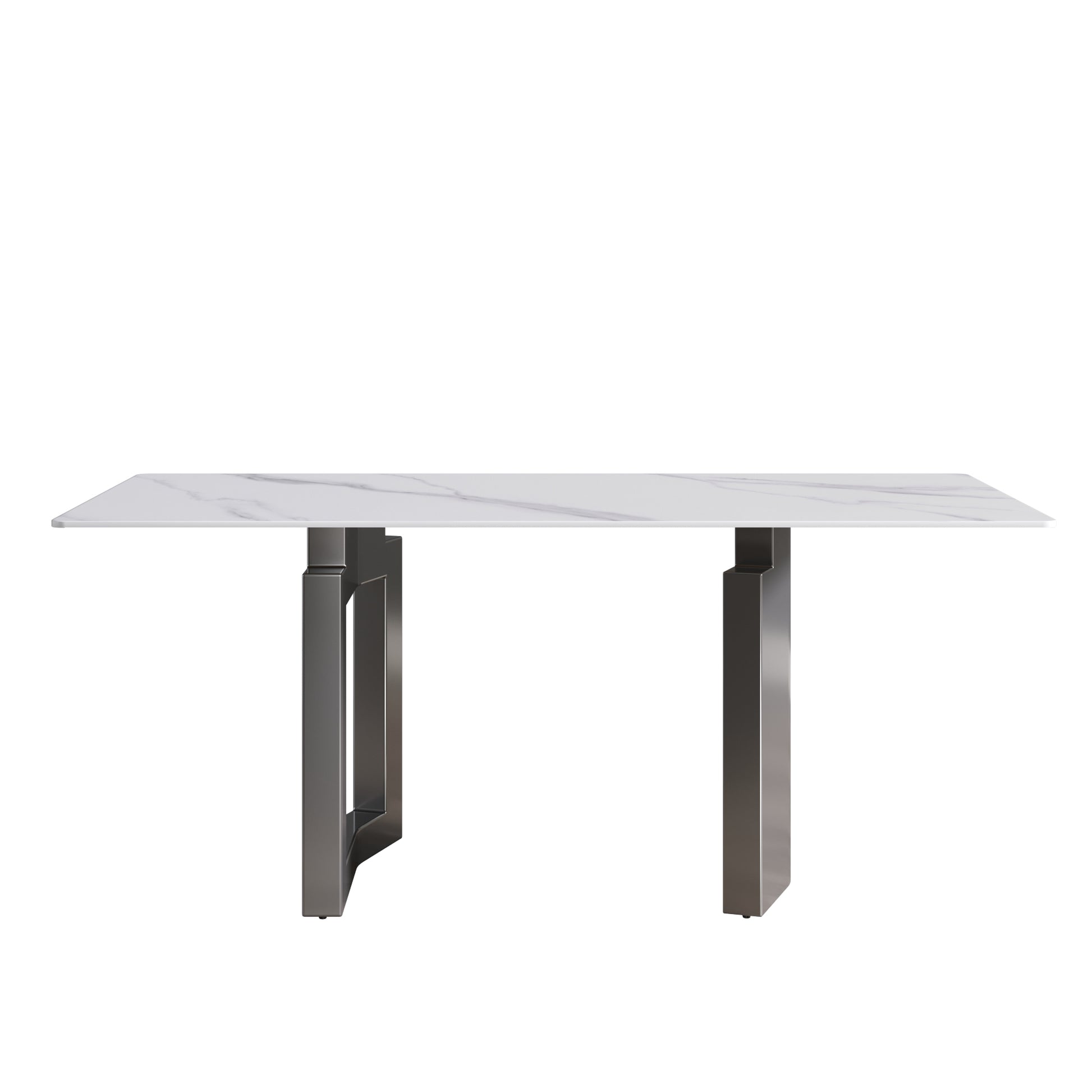 70.87" Modern Artificial Stone White Straight Edge Black Metal Leg Dining Table Can Accommodate 6 8 People White Metal Sintered Stone