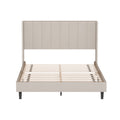 Queen Bed Frame Velvet Upholstered Bed Frame With Vertical Channel Tufted Headboard Beige Beige Solid Wood