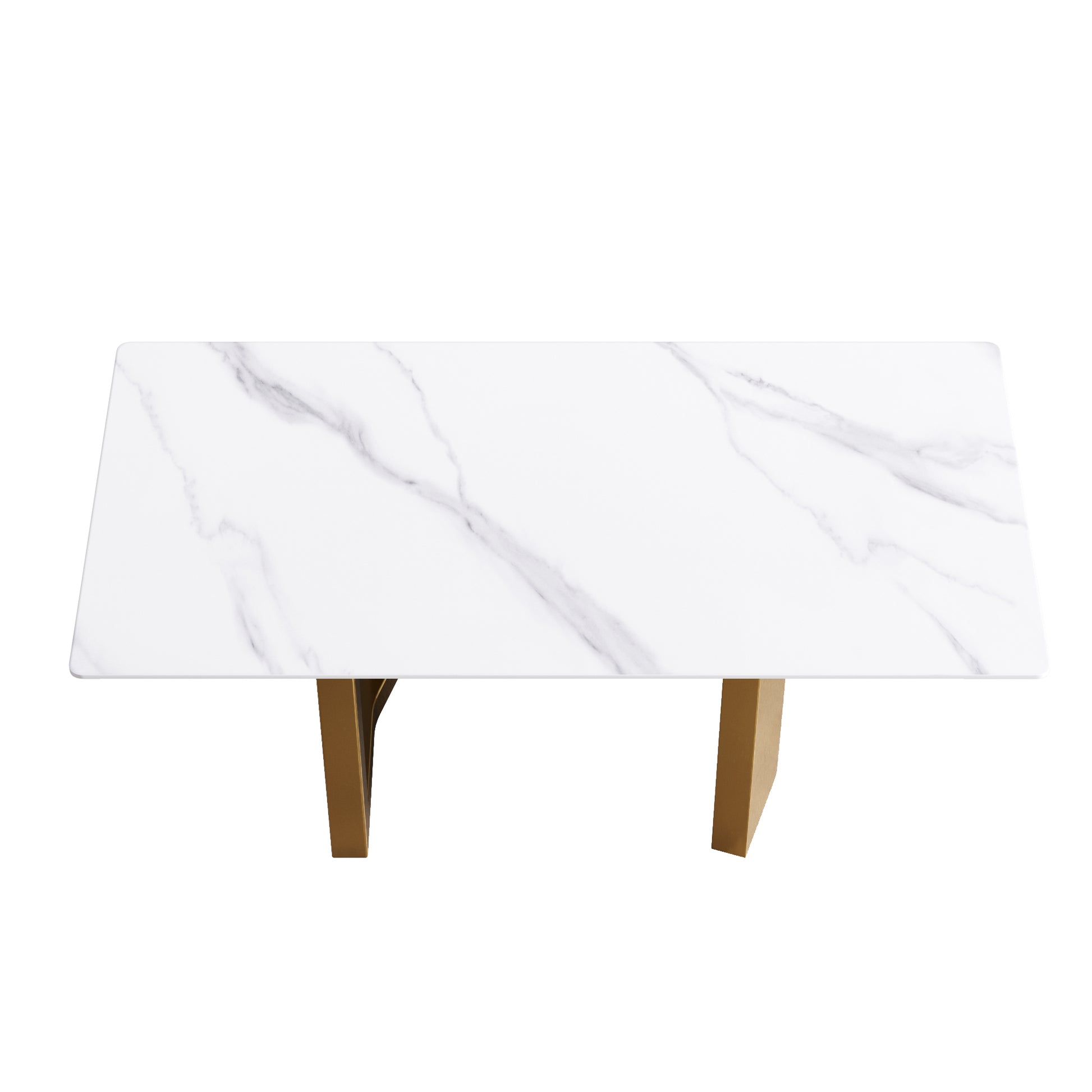 70.87" Modern Artificial Stone White Straight Edge Golden Metal Leg Dining Table Can Accommodate 6 8 People White Metal Sintered Stone