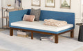 Upholstered Daybed Sofa Bed Frame Twin Size Linen Blue Beige Upholstered